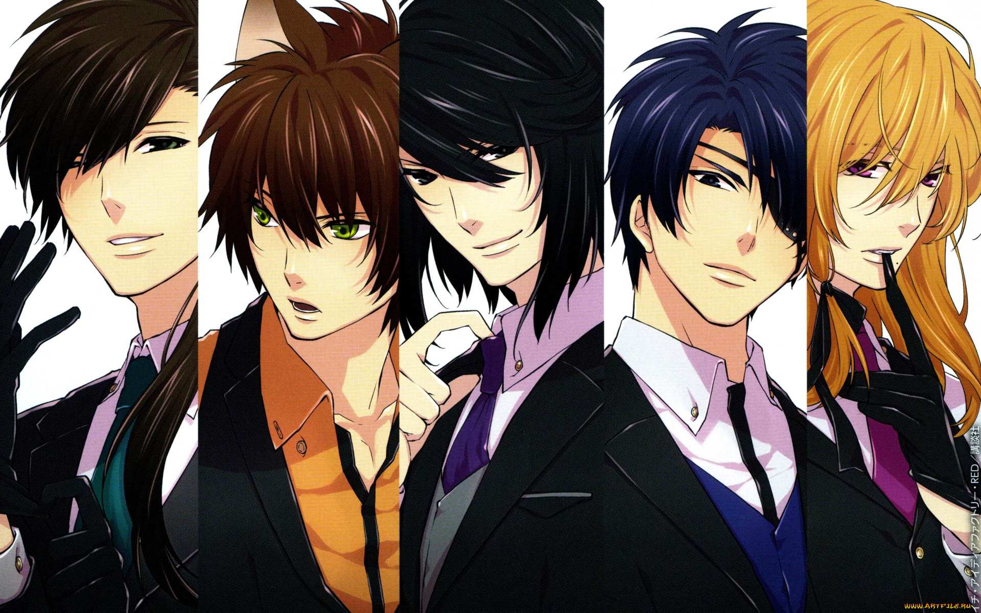 аниме, unknown, , другое, art, teita, jyuzaengi, engetsu, sangokugen, chouhi, chouryou, chouun, kakoutou, sousou, парни, костюм, ушки, перчатки, галстук, рубашка