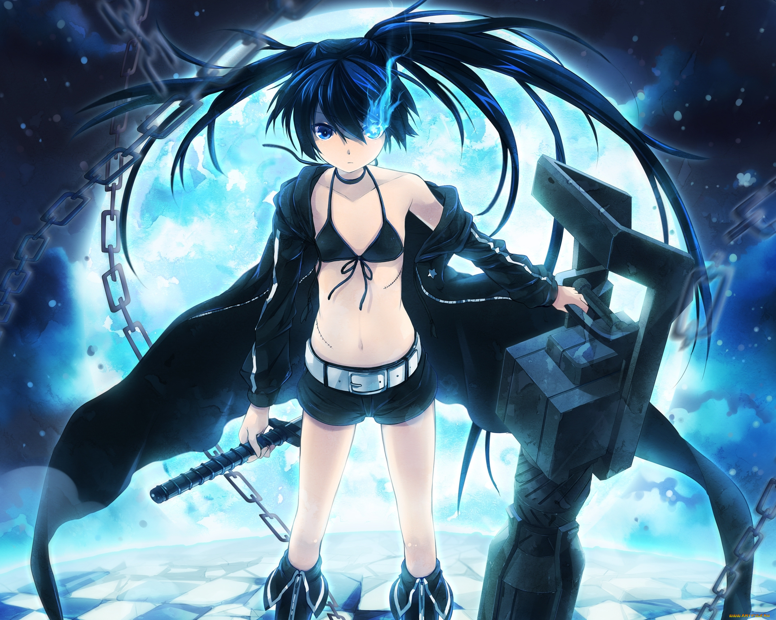 аниме, black, rock, shooter, фон, девушка, взгляд