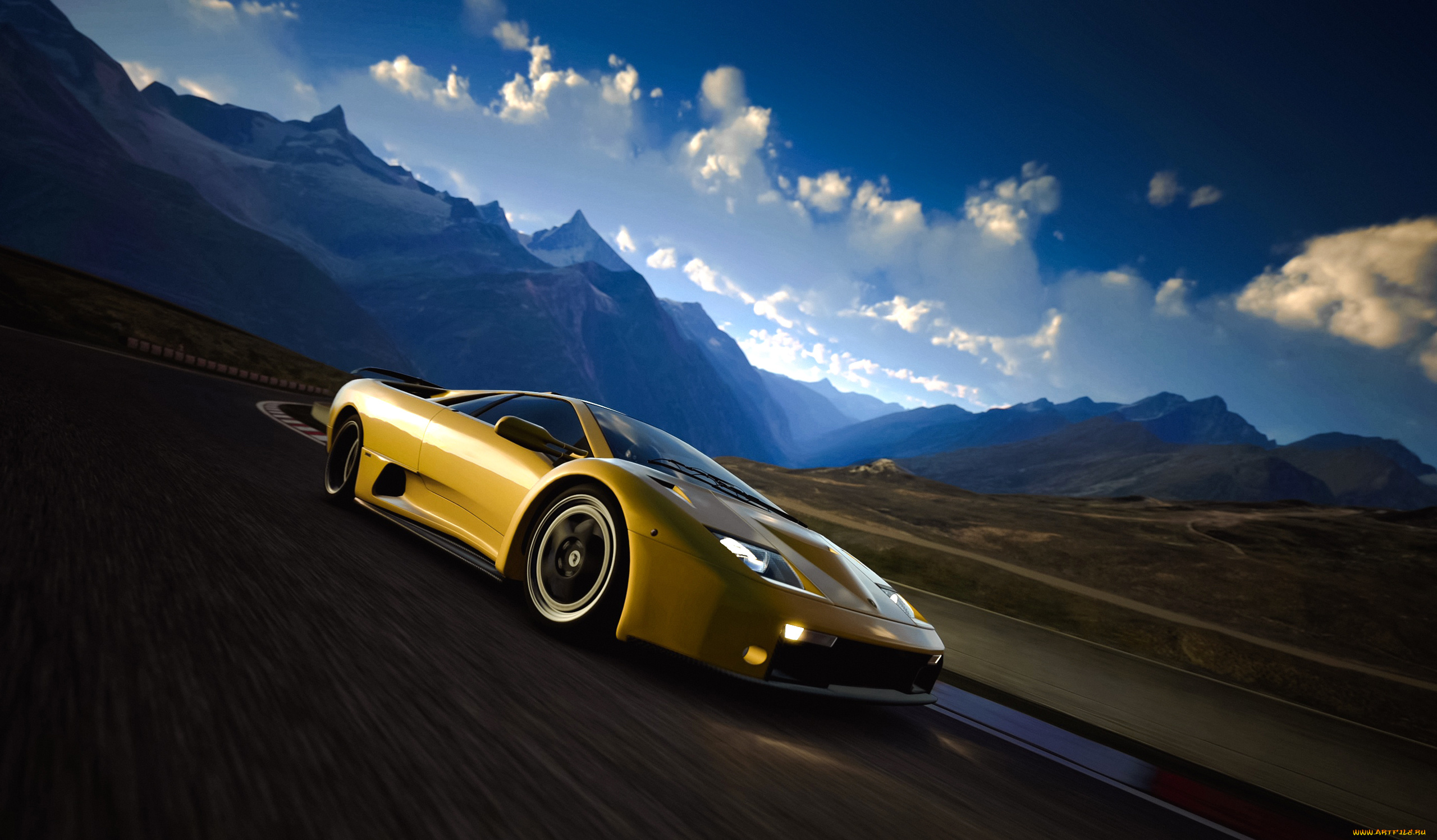 автомобили, 3д, ретро, дорога, суперкар, lamborghini, пейзаж, купе