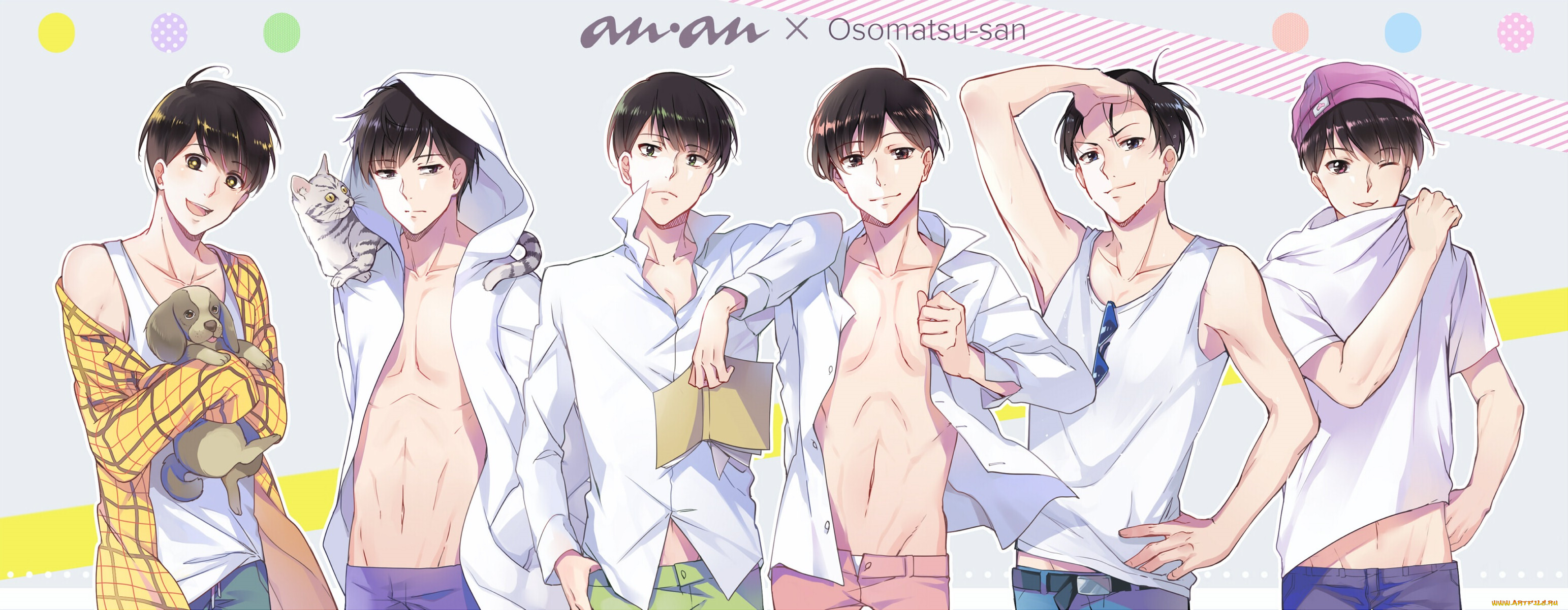 аниме, osomatsu-san, парни