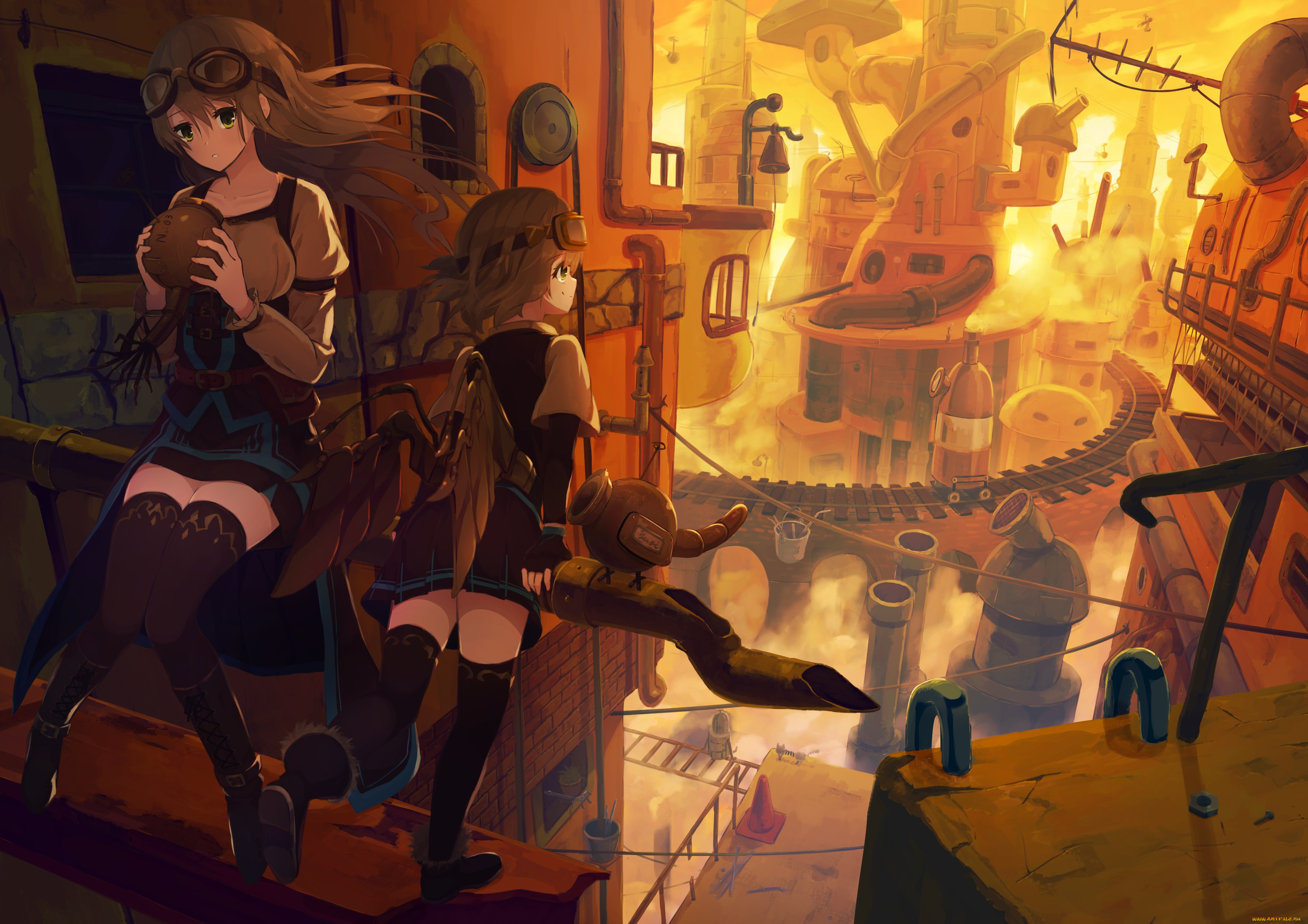 аниме, город, , улицы, , здания, девушки