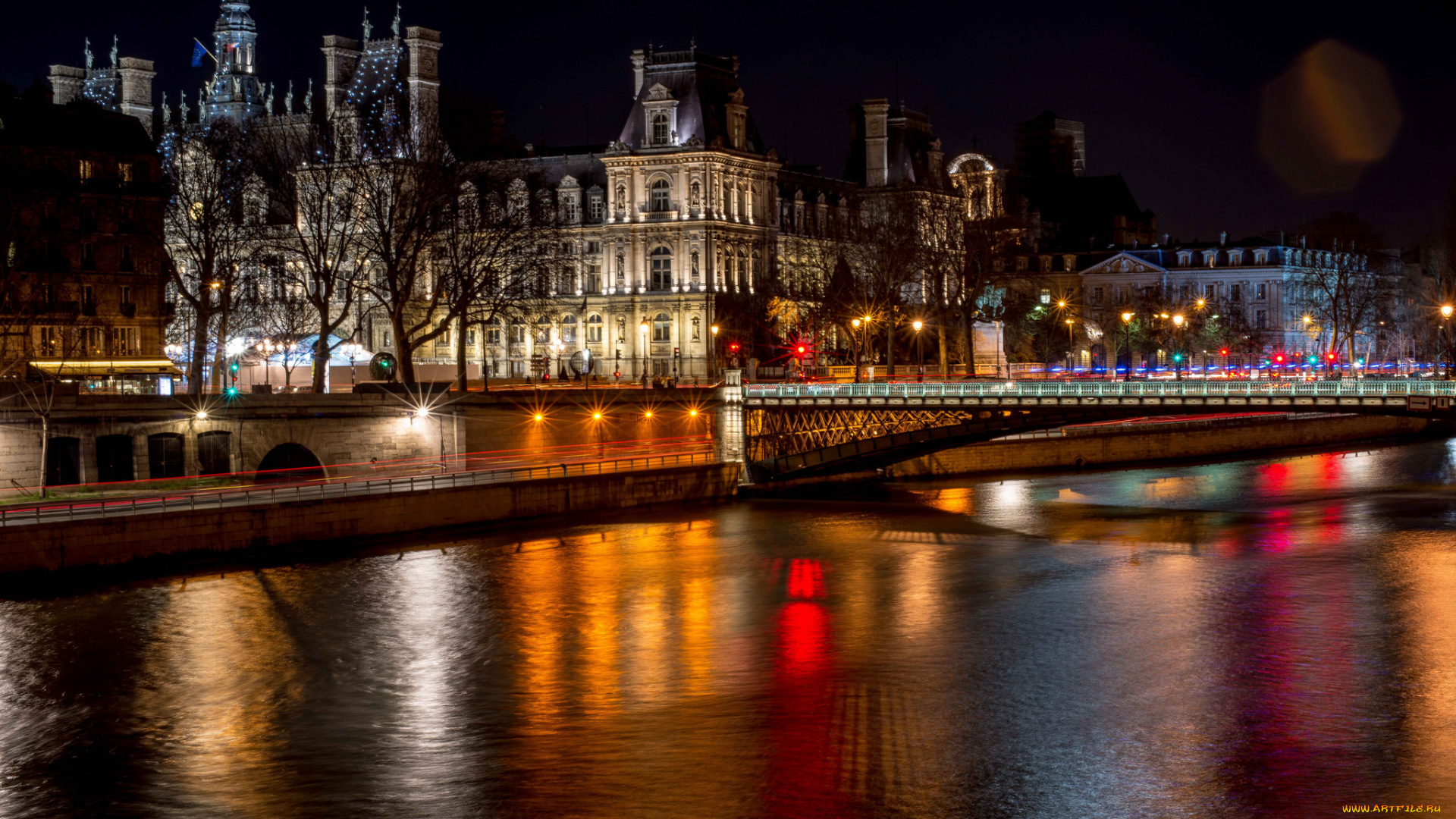 города, париж, , франция, река, мост