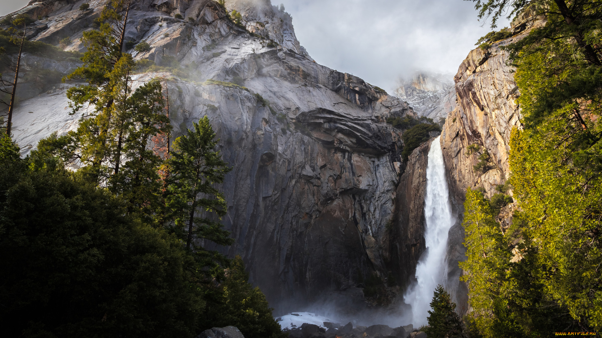 природа, водопады, лес, река, водопад