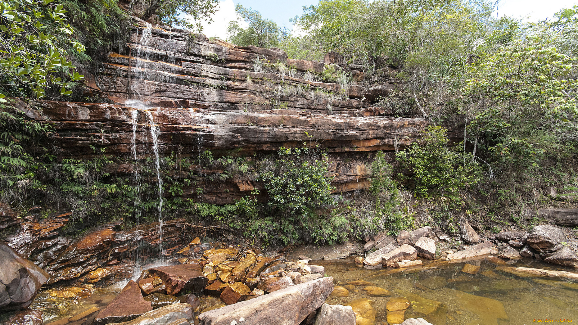 природа, водопады, лес, река, водопад