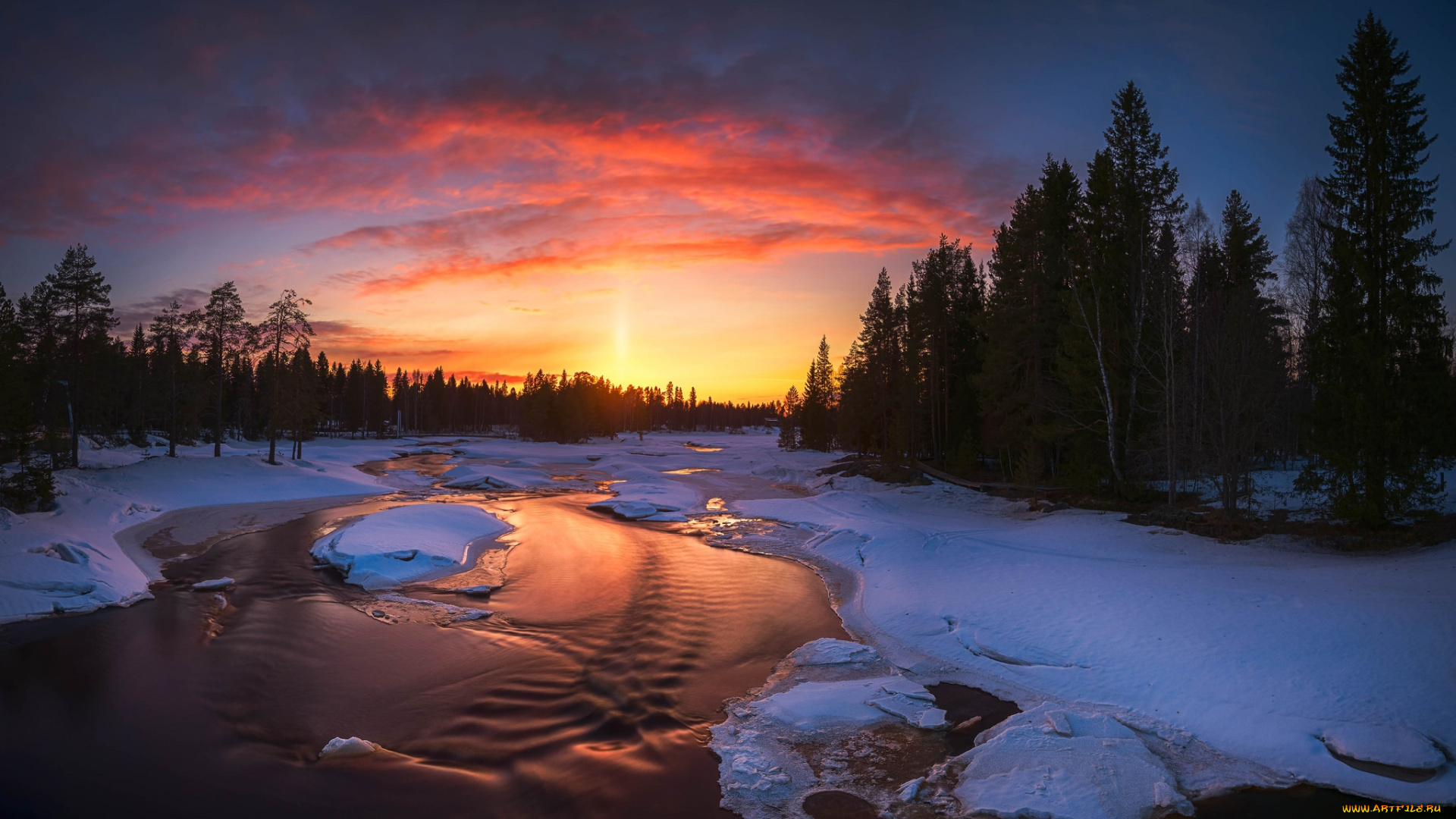 природа, зима, рассвет