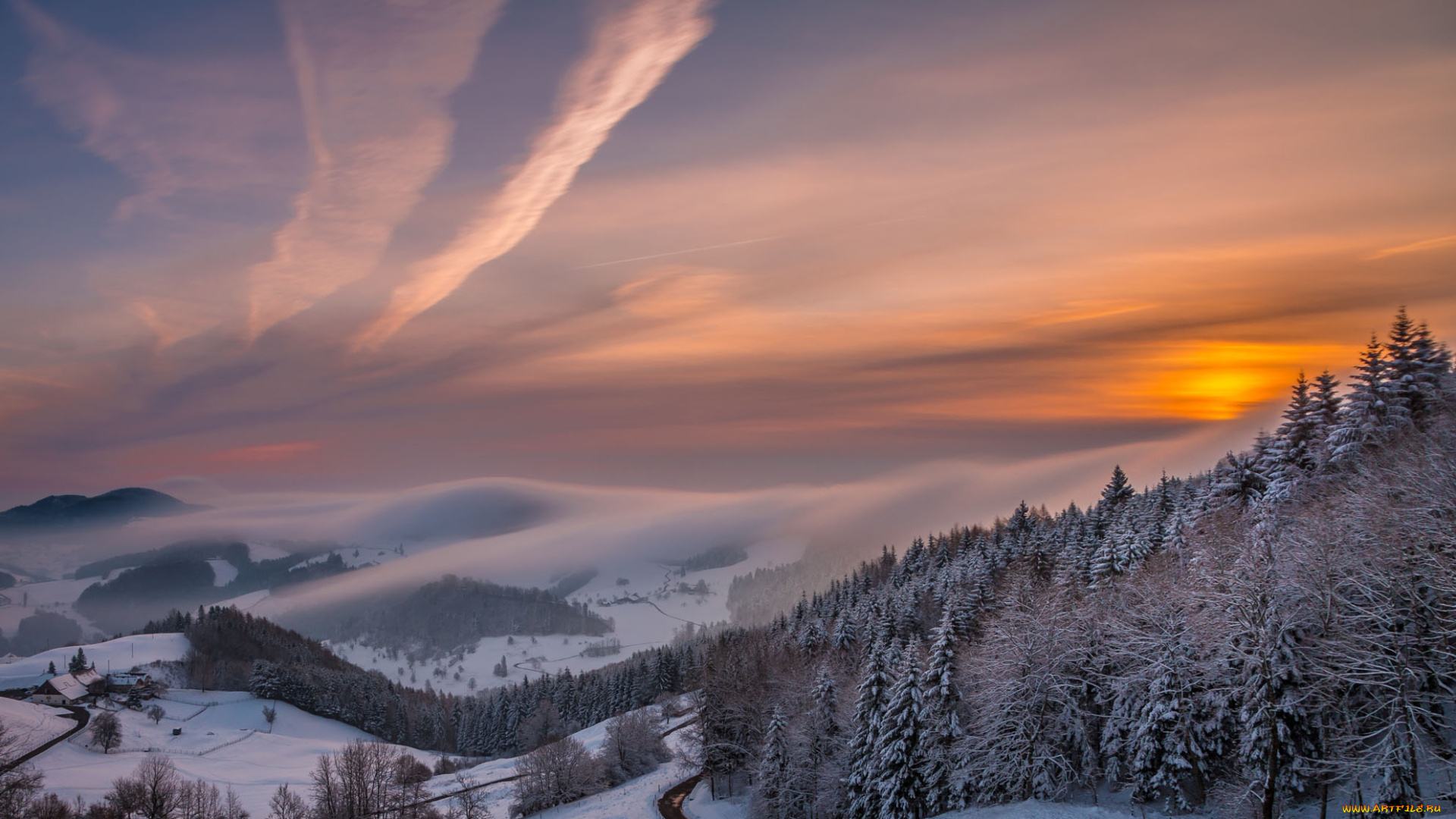 природа, зима, рассвет