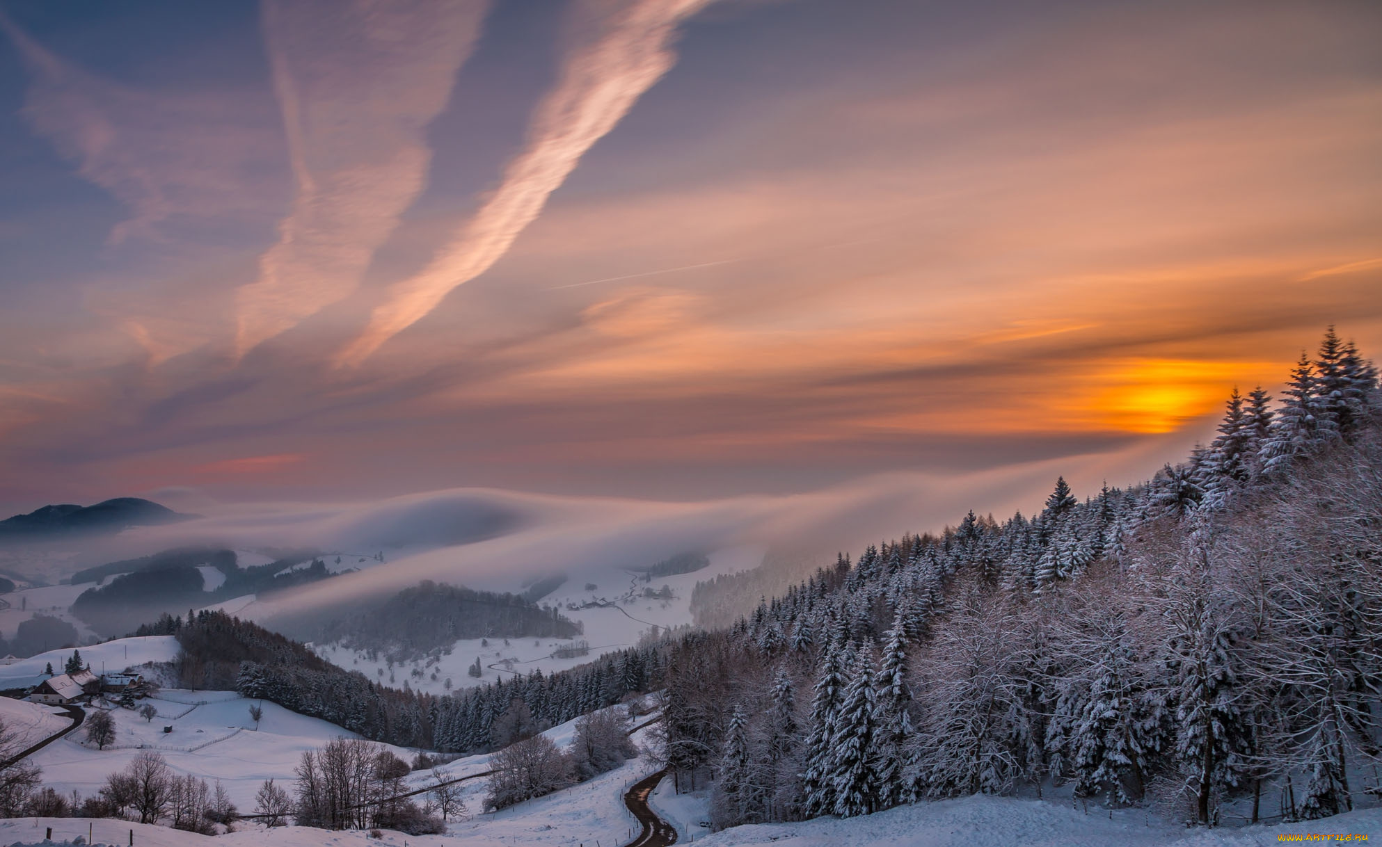 природа, зима, рассвет