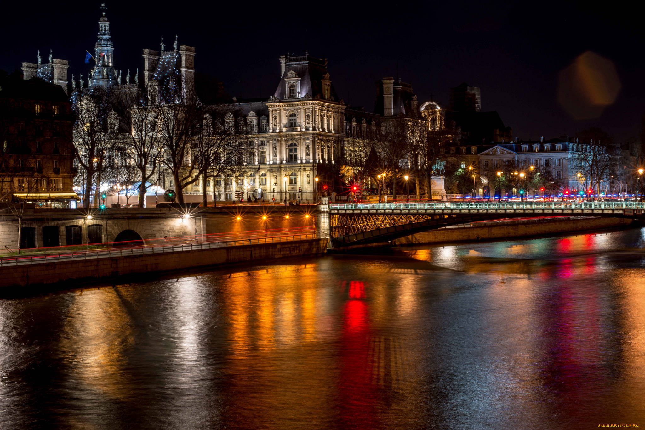 города, париж, , франция, река, мост