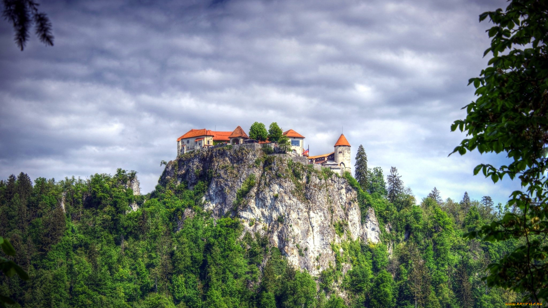 города, блед, , словения, горы, замок