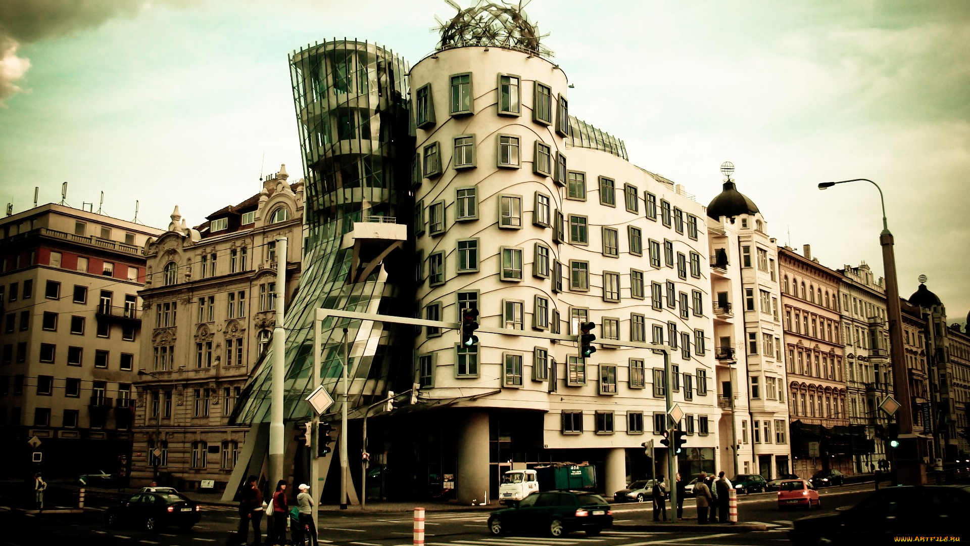 города, прага, , Чехия, танцующий, дом