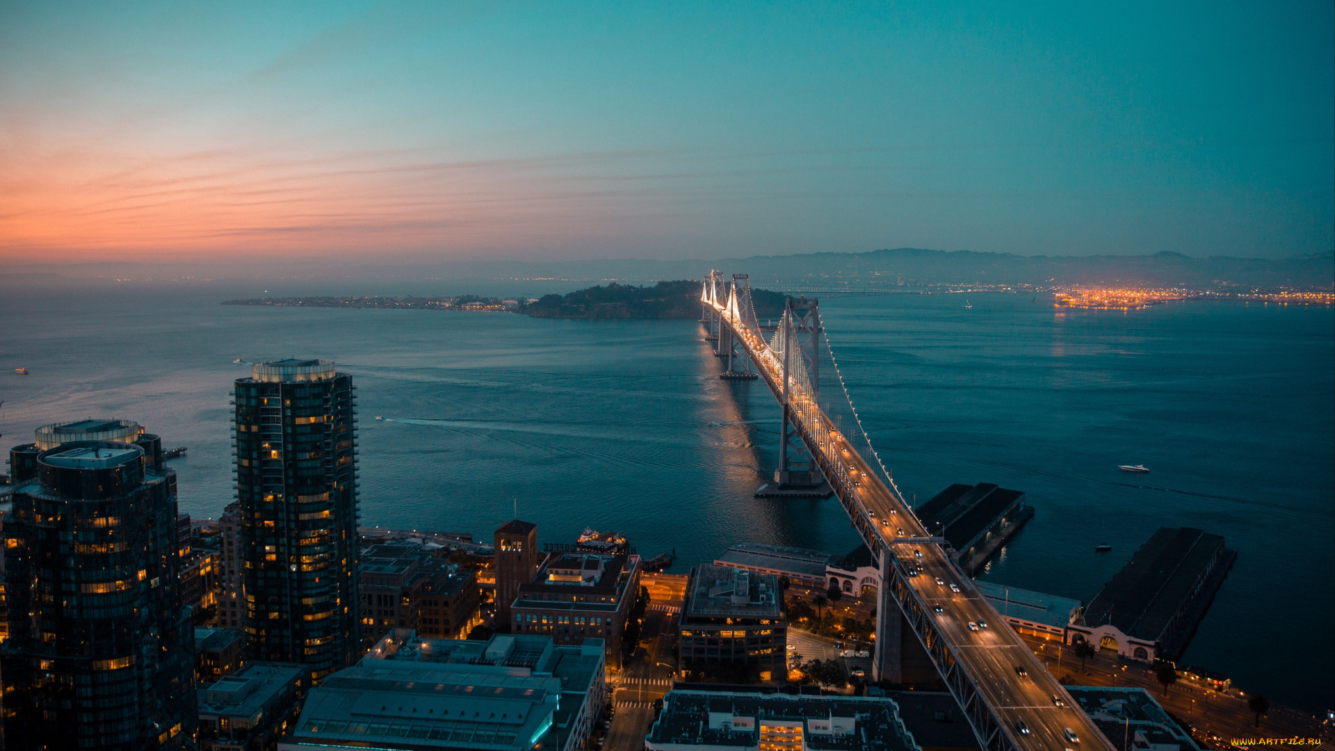 города, сан-франциско, , сша, закат, мост