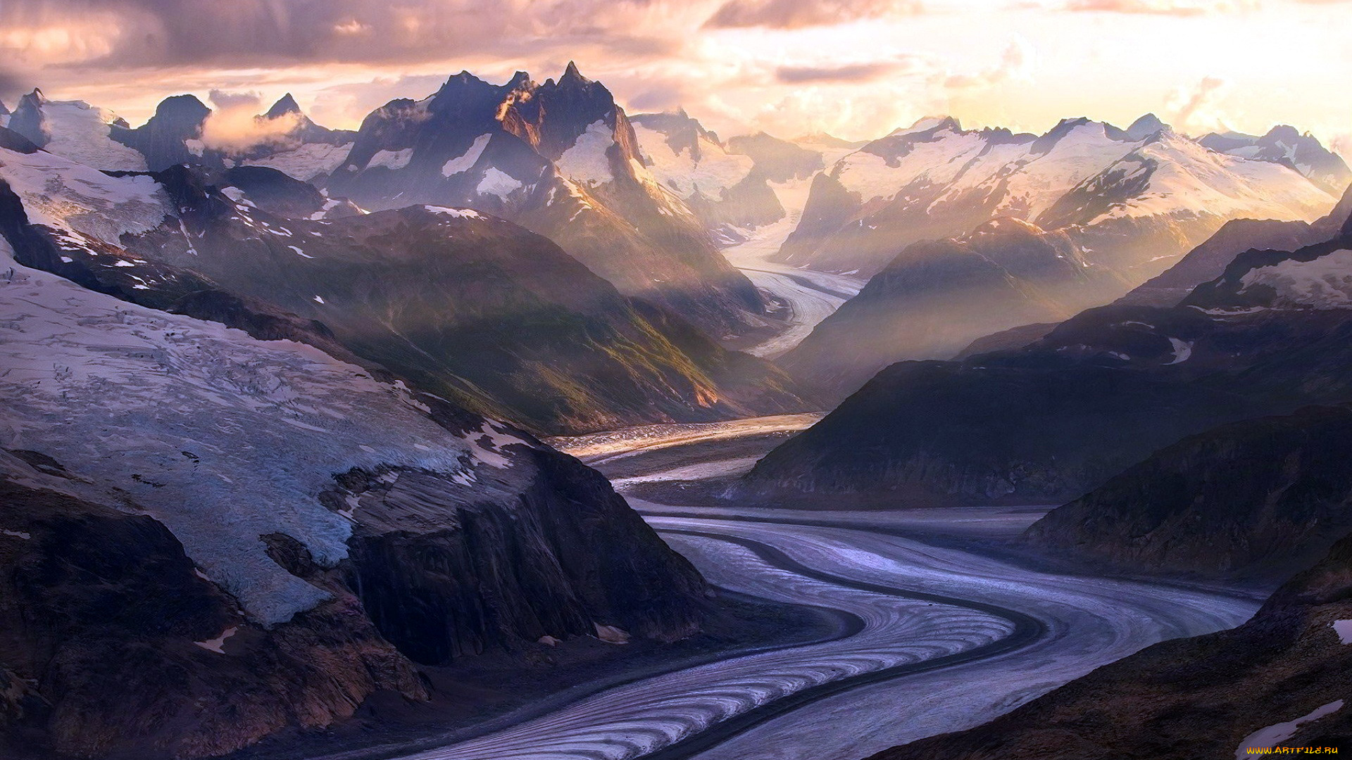 природа, айсберги, и, ледники, дорога, горы