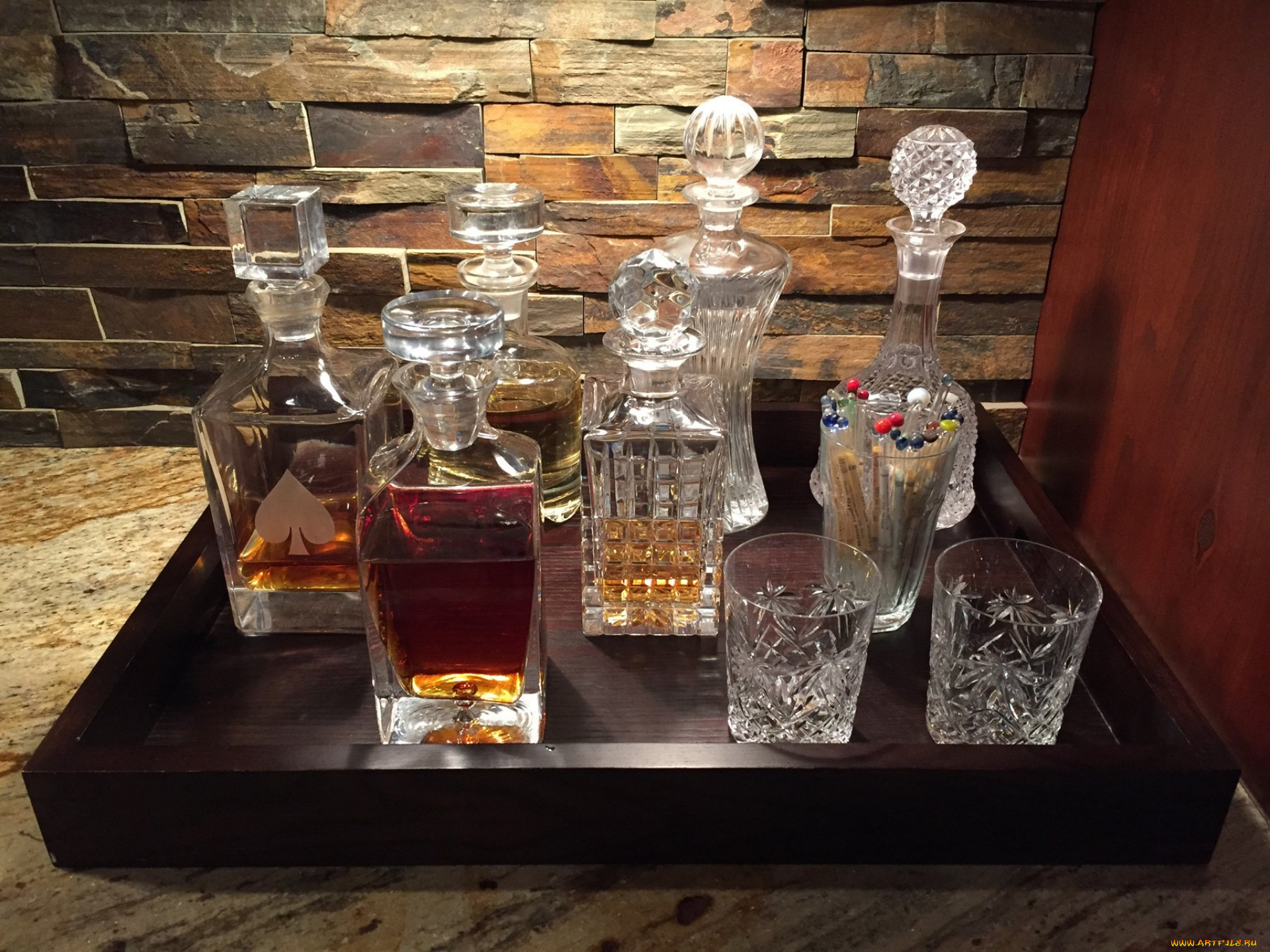 еда, напитки, графины, стаканы, бренди