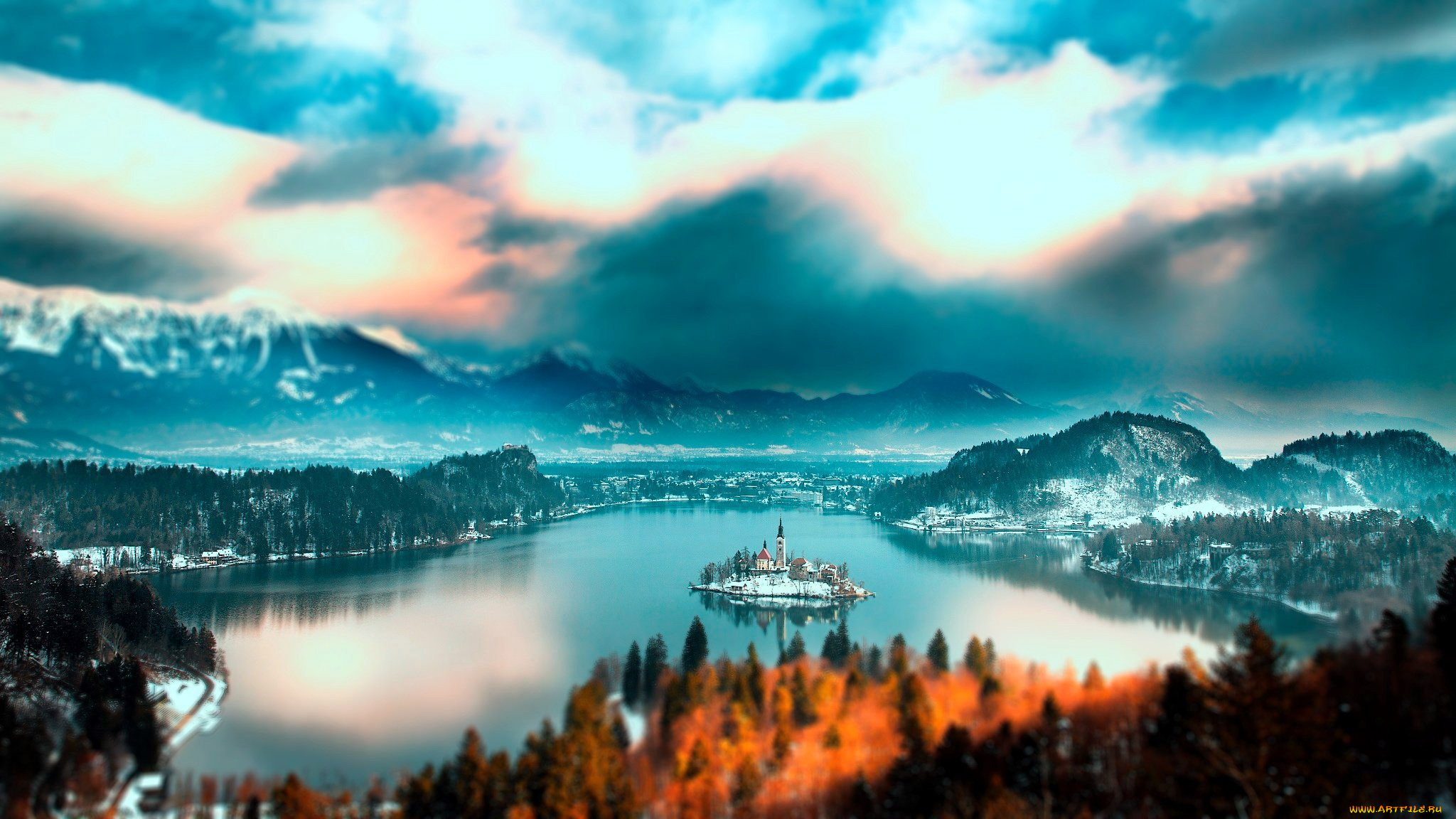 города, блед, , словения, горы, остров, озеро