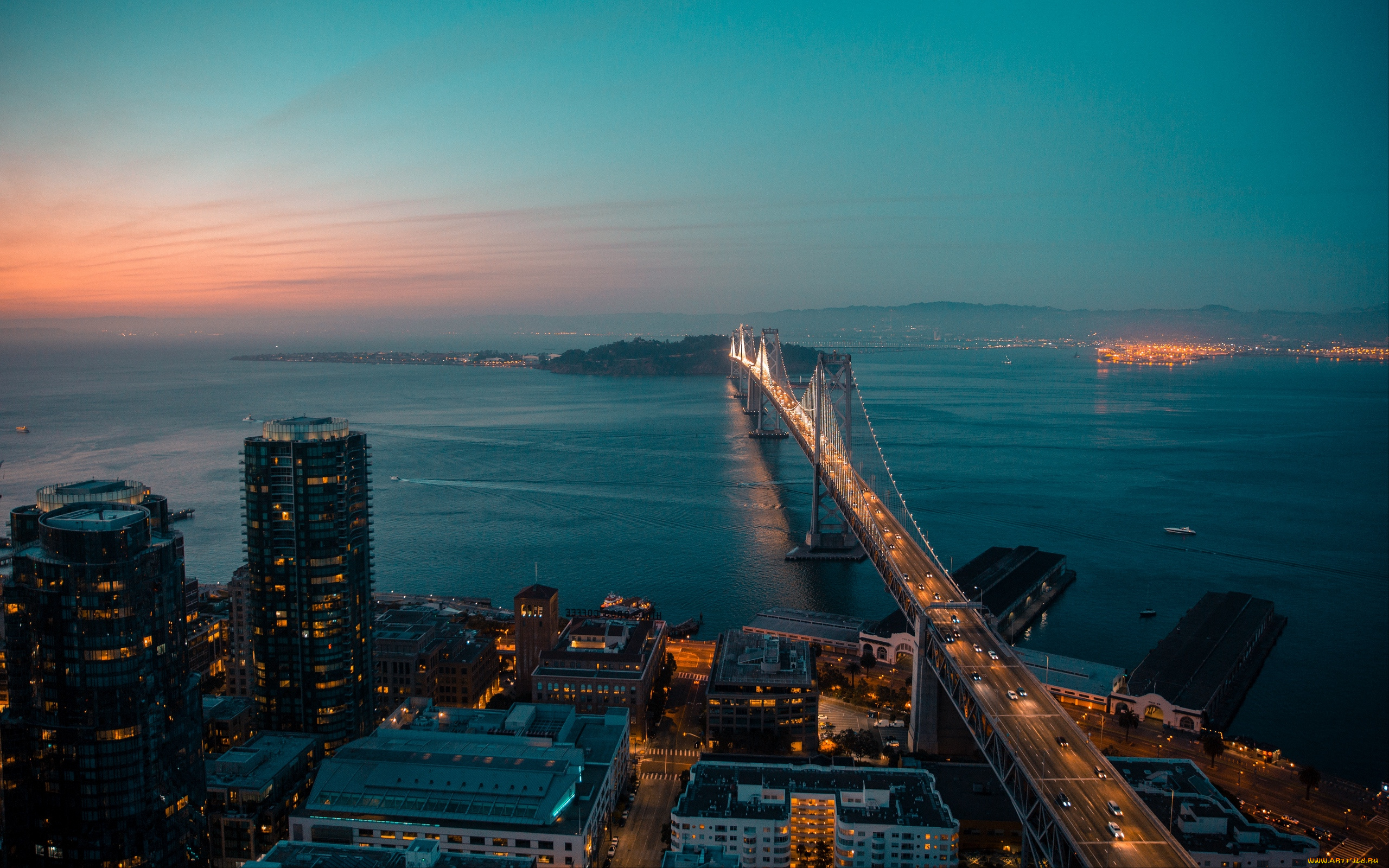 города, сан-франциско, , сша, закат, мост