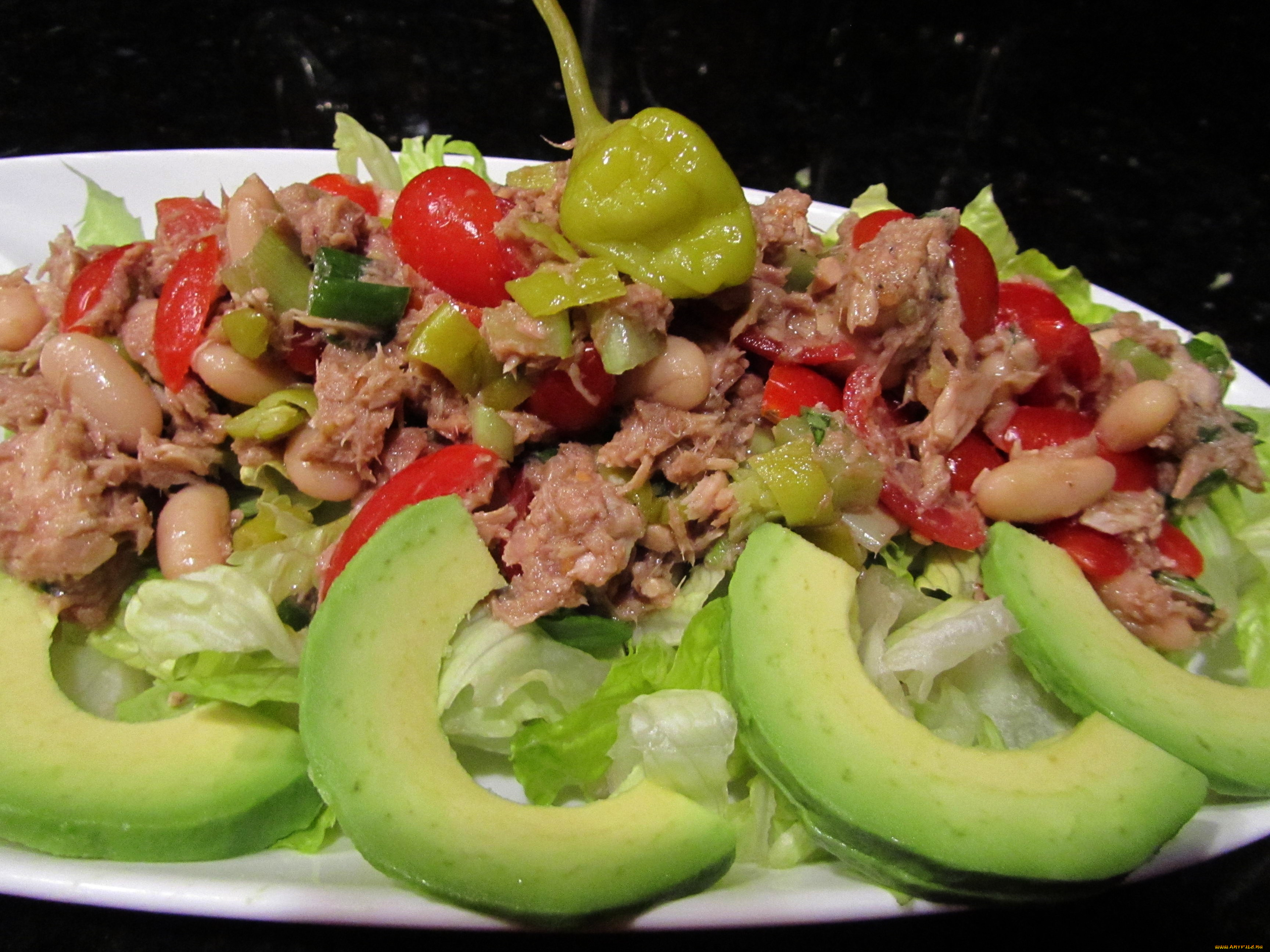 еда, салаты, , закуски, салат, перец, фасоль, авокадо