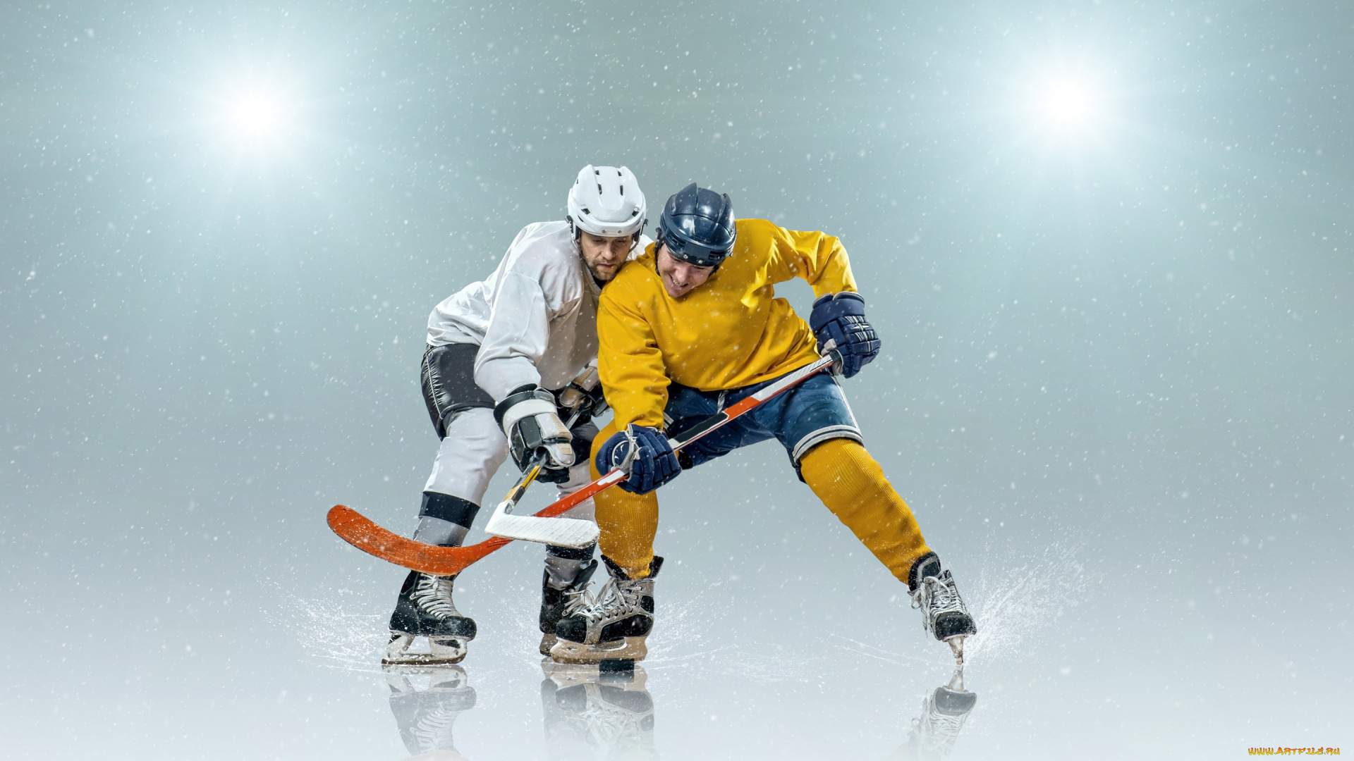 спорт, хоккей, шлемы, коньки, прожектора, шайба, перчатки, лёд, игра