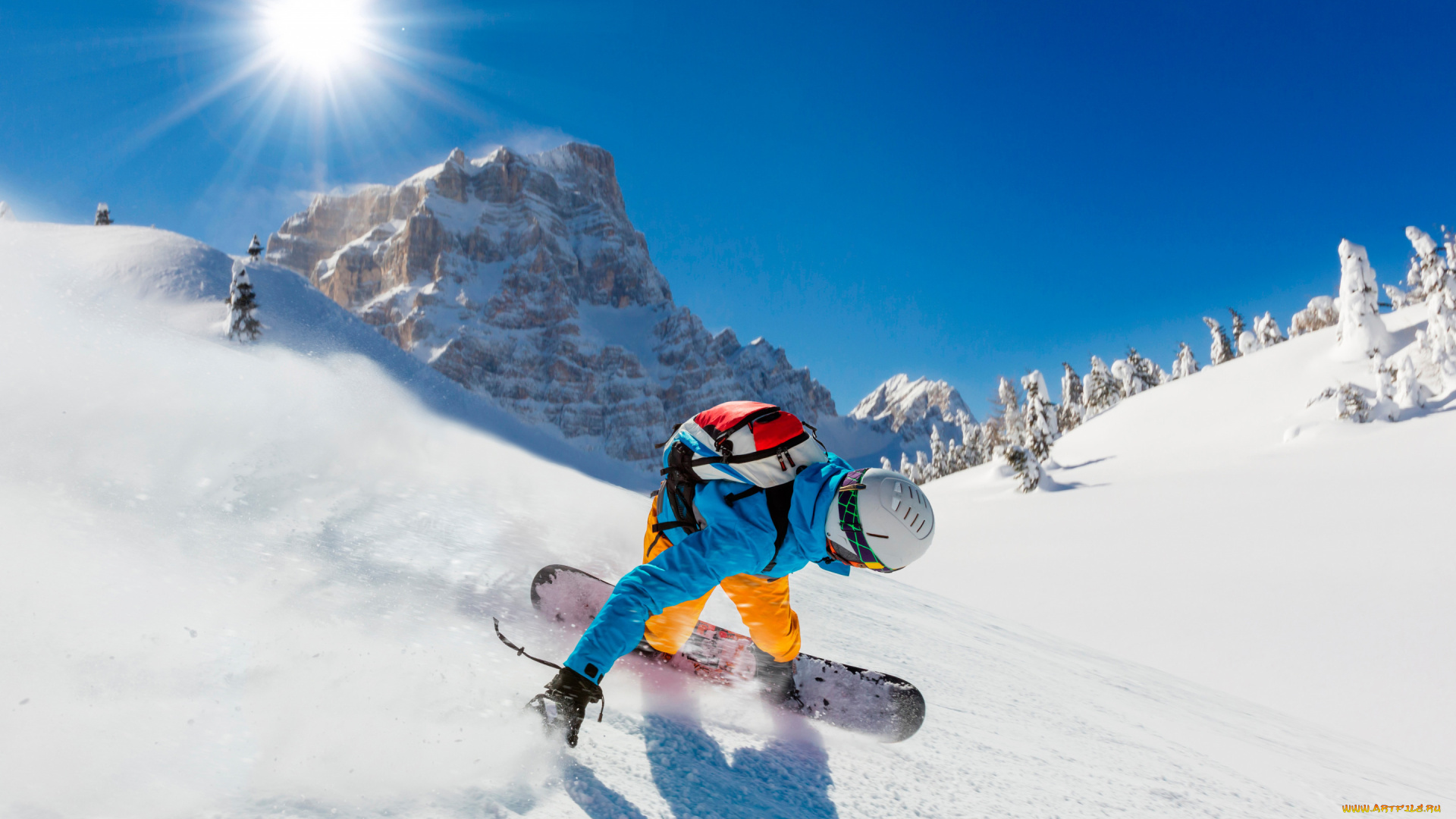 спорт, скейтборд, снег, горы