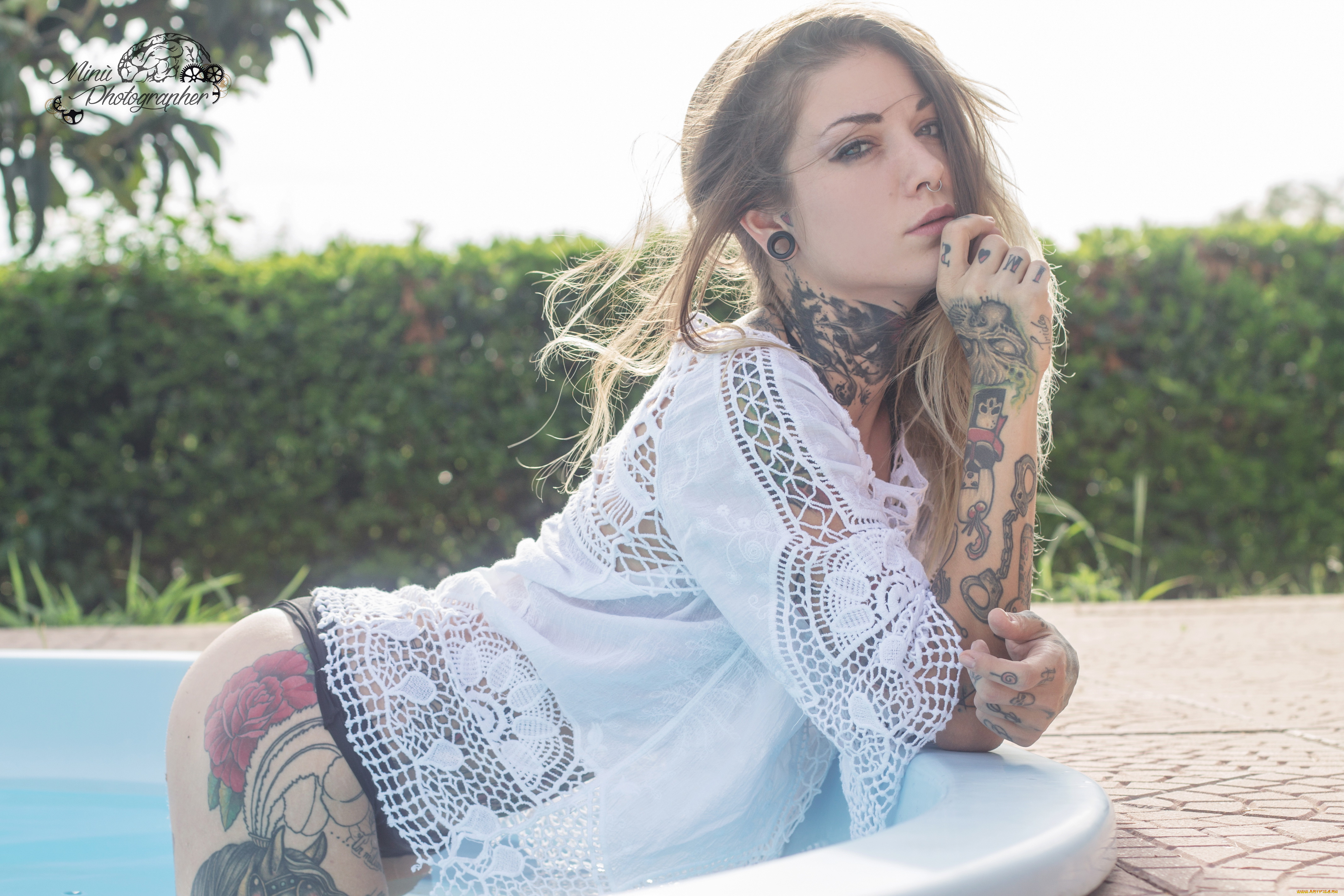 refen, doe, девушки, взгляд, пирсинг, фон, девушка, тату