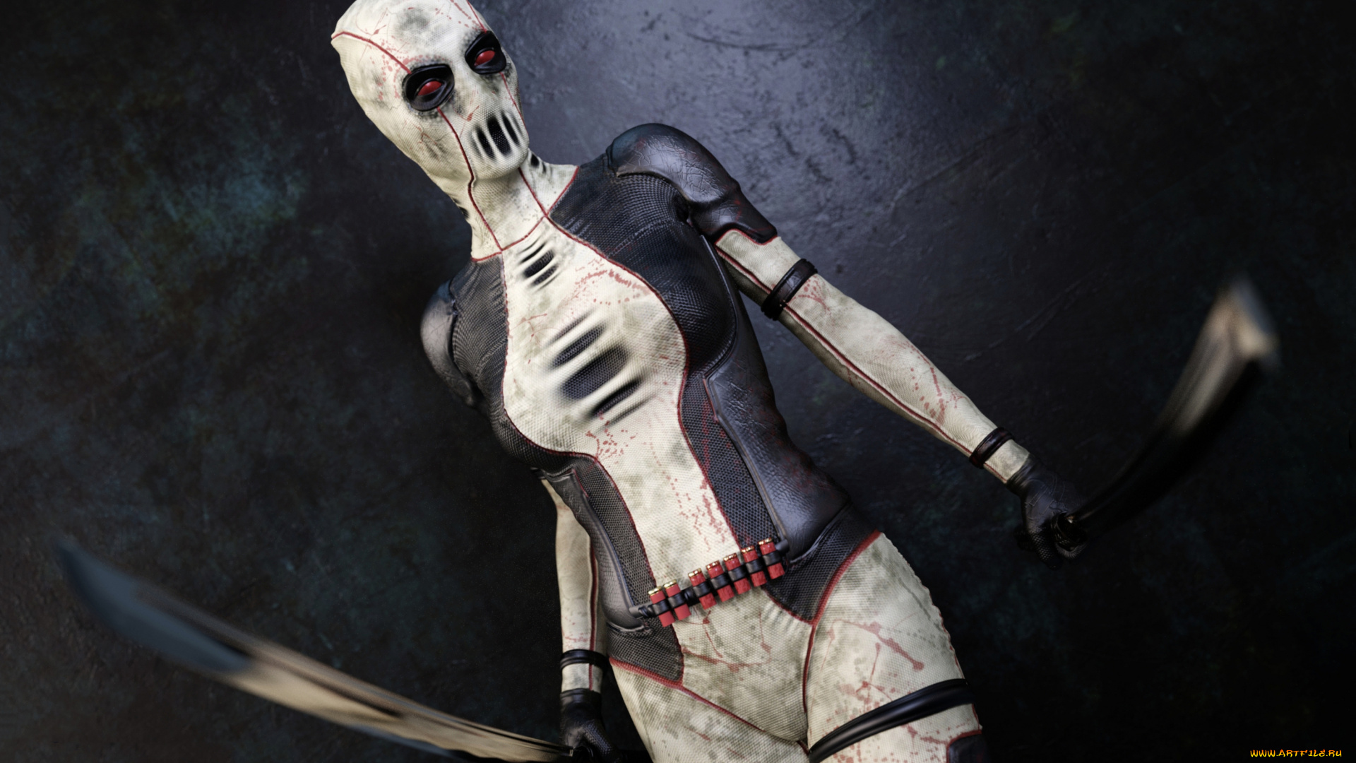 3д, графика, ужас, , horror, девушка, фон, униформа, катана