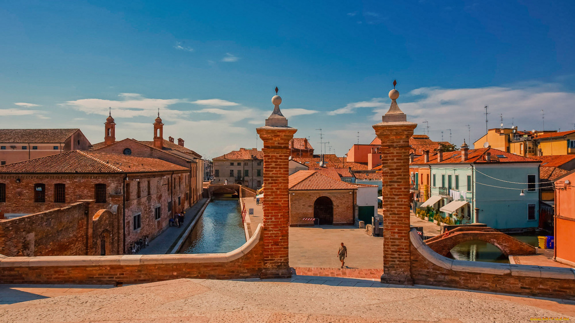 города, -, мосты, треппонти, мост, паллотта, comacchio, лето, вечер, красивый, город, италия