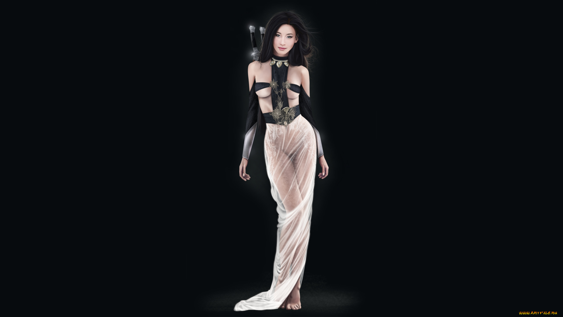 рисованное, люди, девушка, фон, взгляд, улыбка