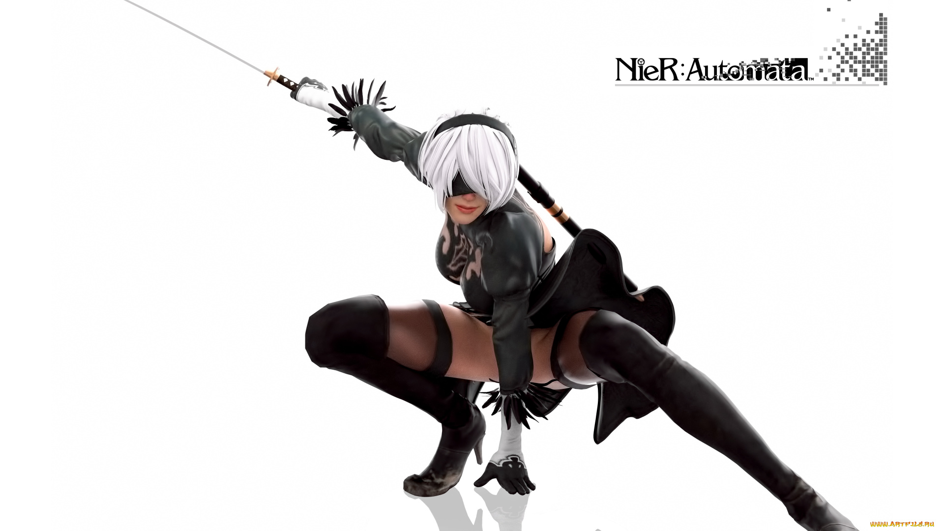 видео, игры, nier, , automata, девушка, фон, маска, платье, меч