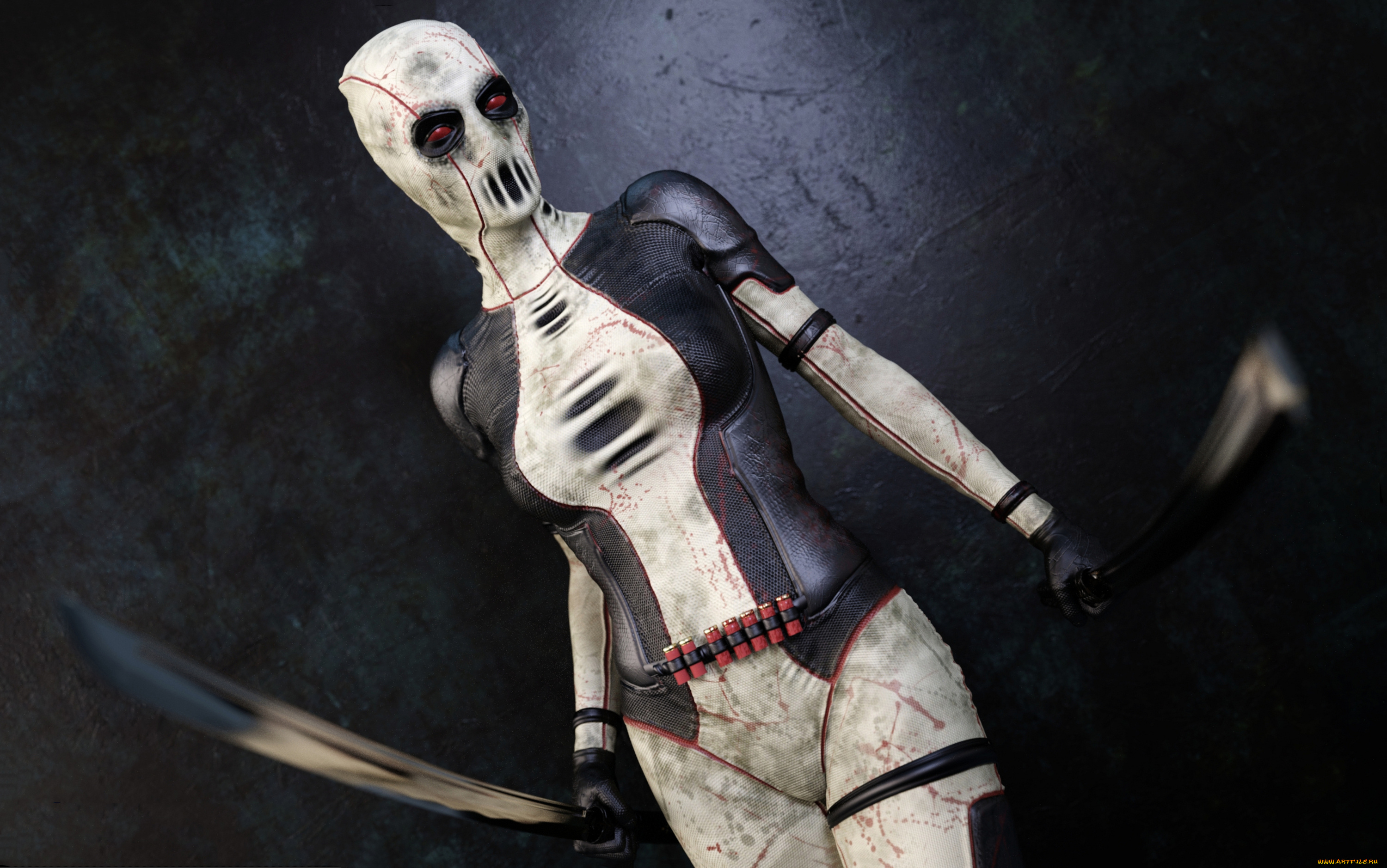 3д, графика, ужас, , horror, девушка, фон, униформа, катана