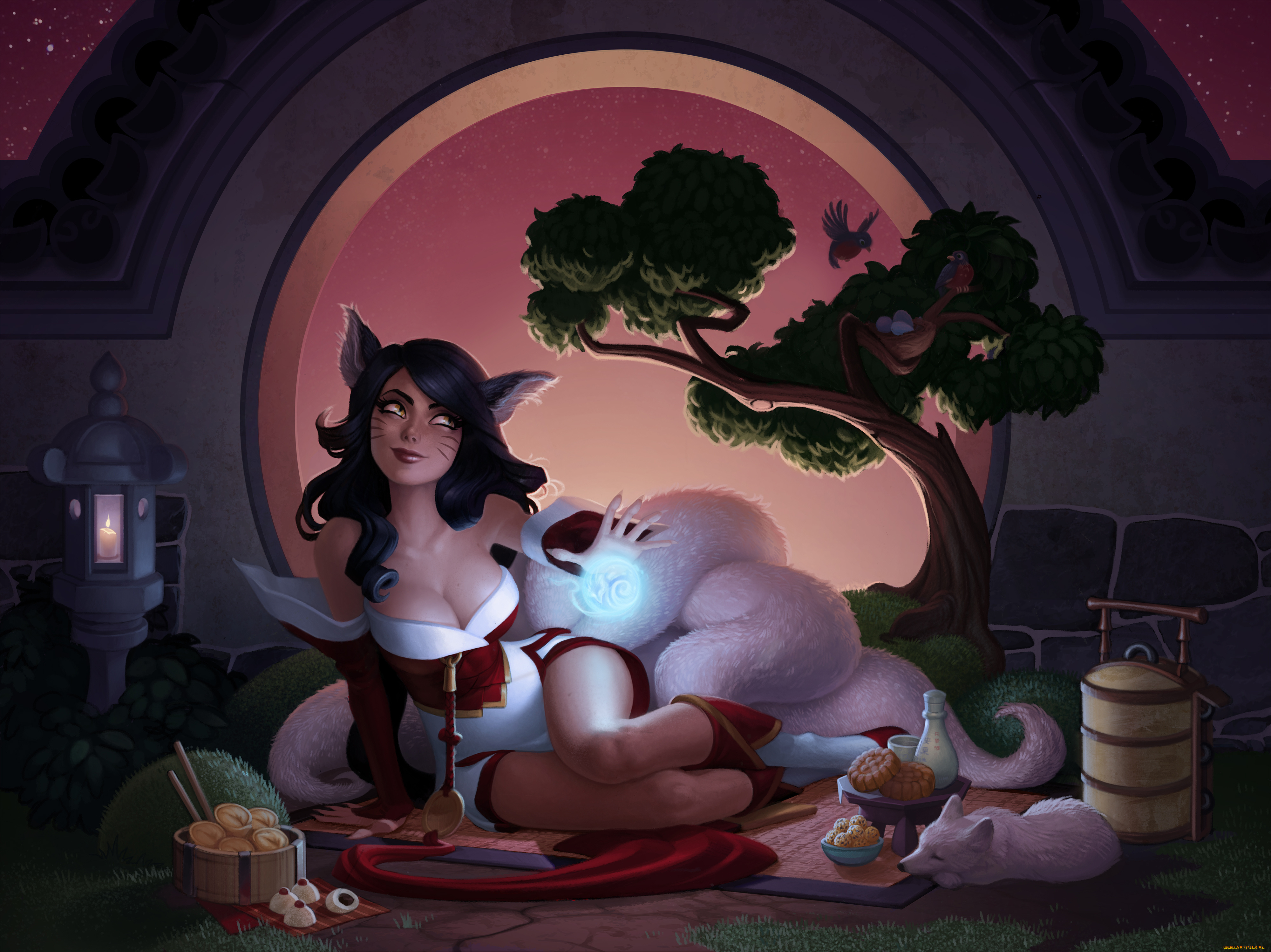 видео, игры, league, of, legends, девушка, фон, комната, магия, ушки, еда, дерево, собака