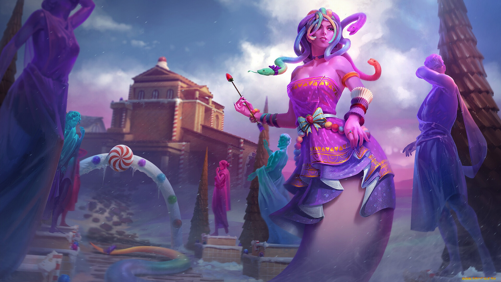 видео, игры, smite, город, статуи, горгона