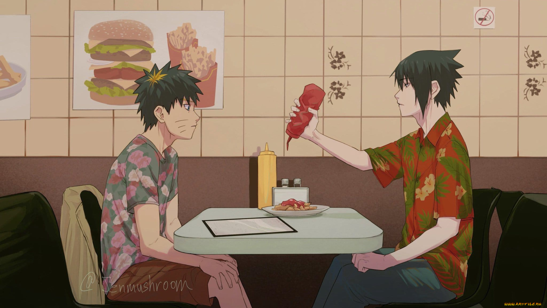 аниме, naruto, менма, учиха, саске, кафе