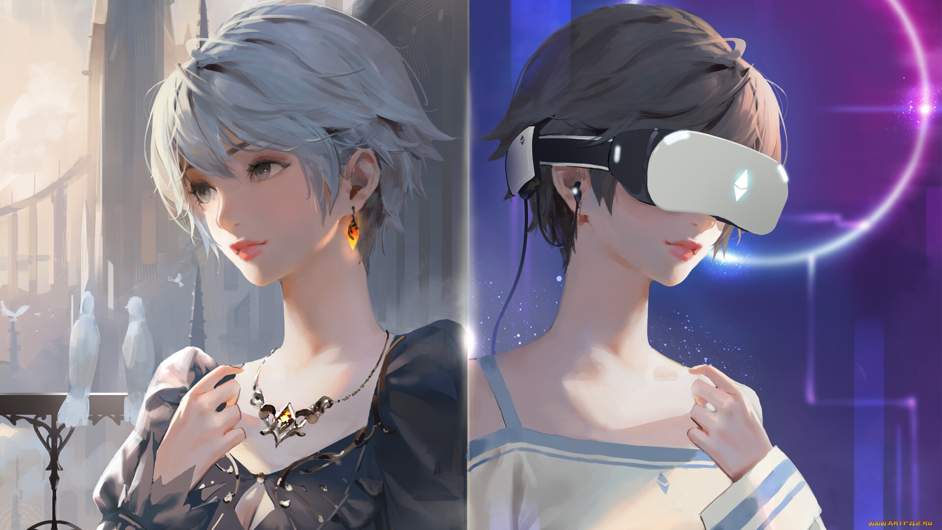 аниме, оружие, , техника, , технологии, девушки, замок, очки