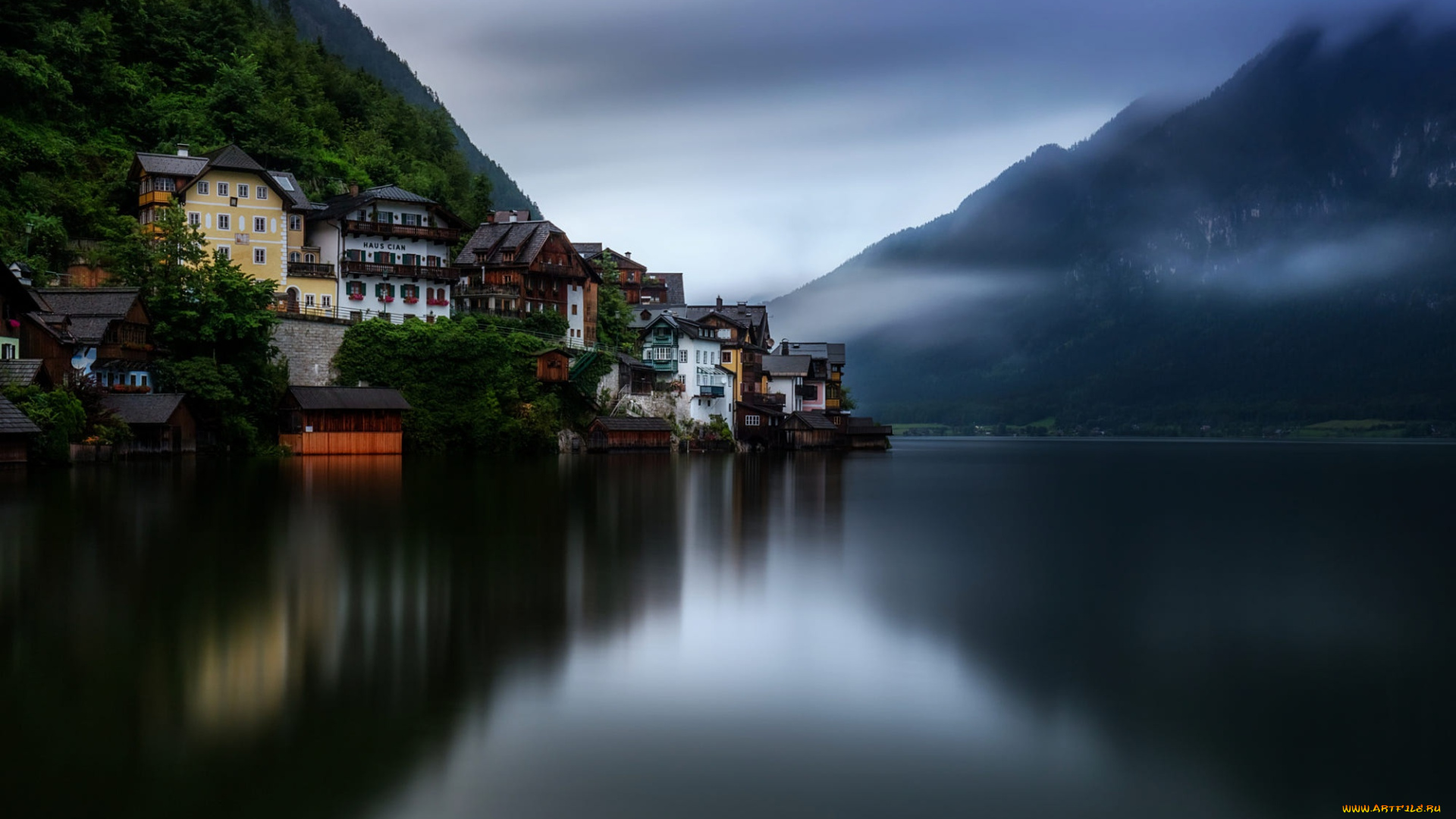 города, гальштат, , австрия, горы, дома, водоем, гальштат