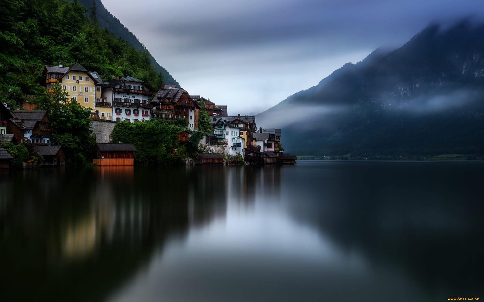 города, гальштат, , австрия, горы, дома, водоем, гальштат