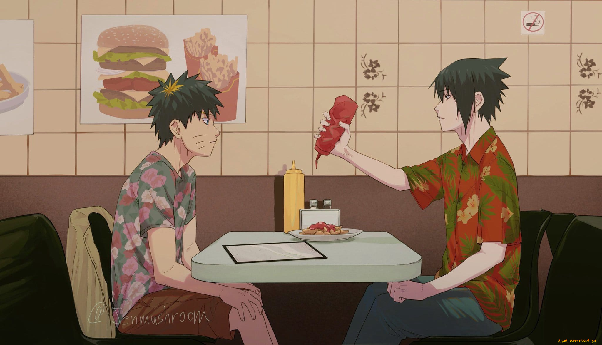 аниме, naruto, менма, учиха, саске, кафе