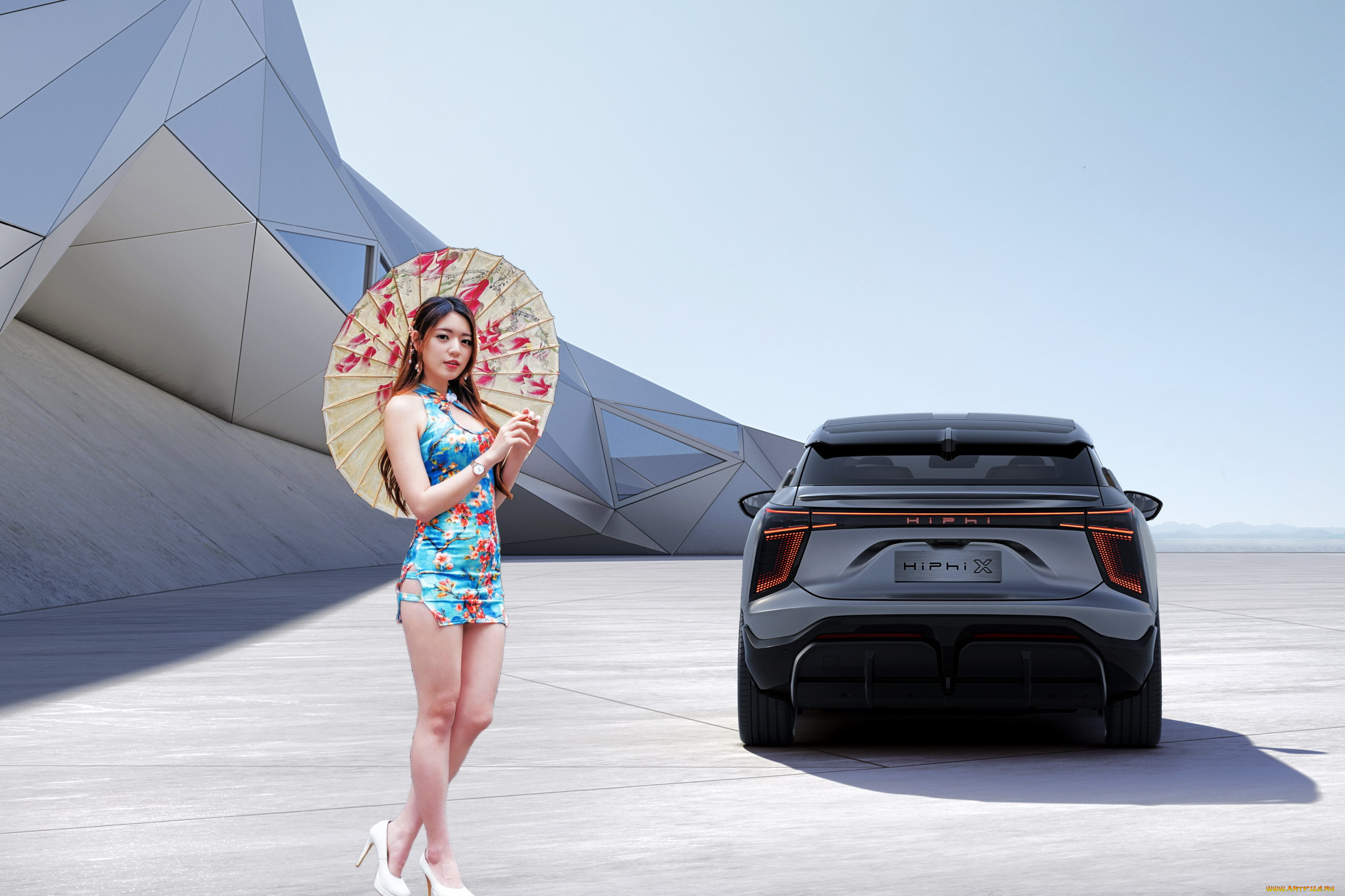 девушки, kiki, hsieh, платье, мини, зонтик, азиатка