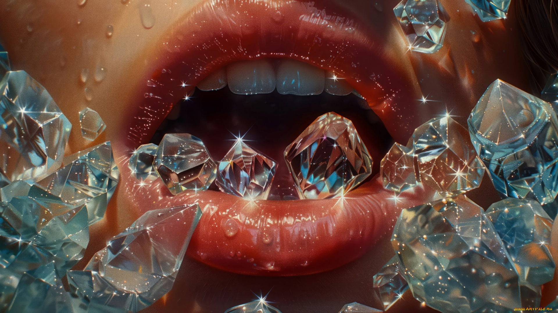 3д, графика, другое, , other, губы, алмазы