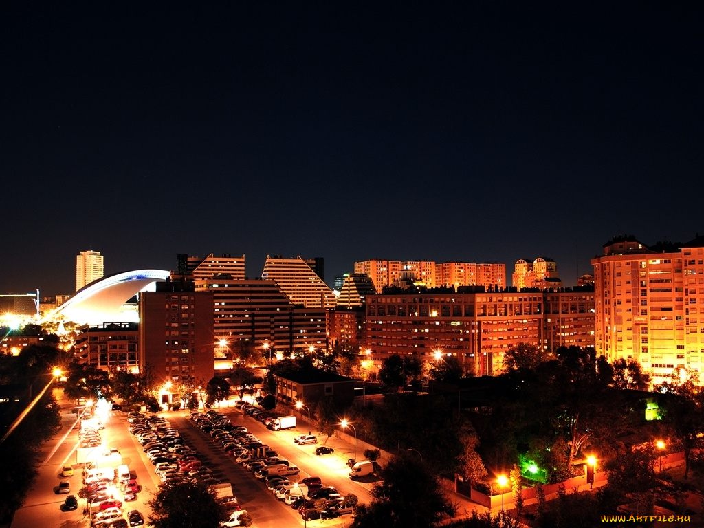 ночь, валенсии, города, огни, ночного