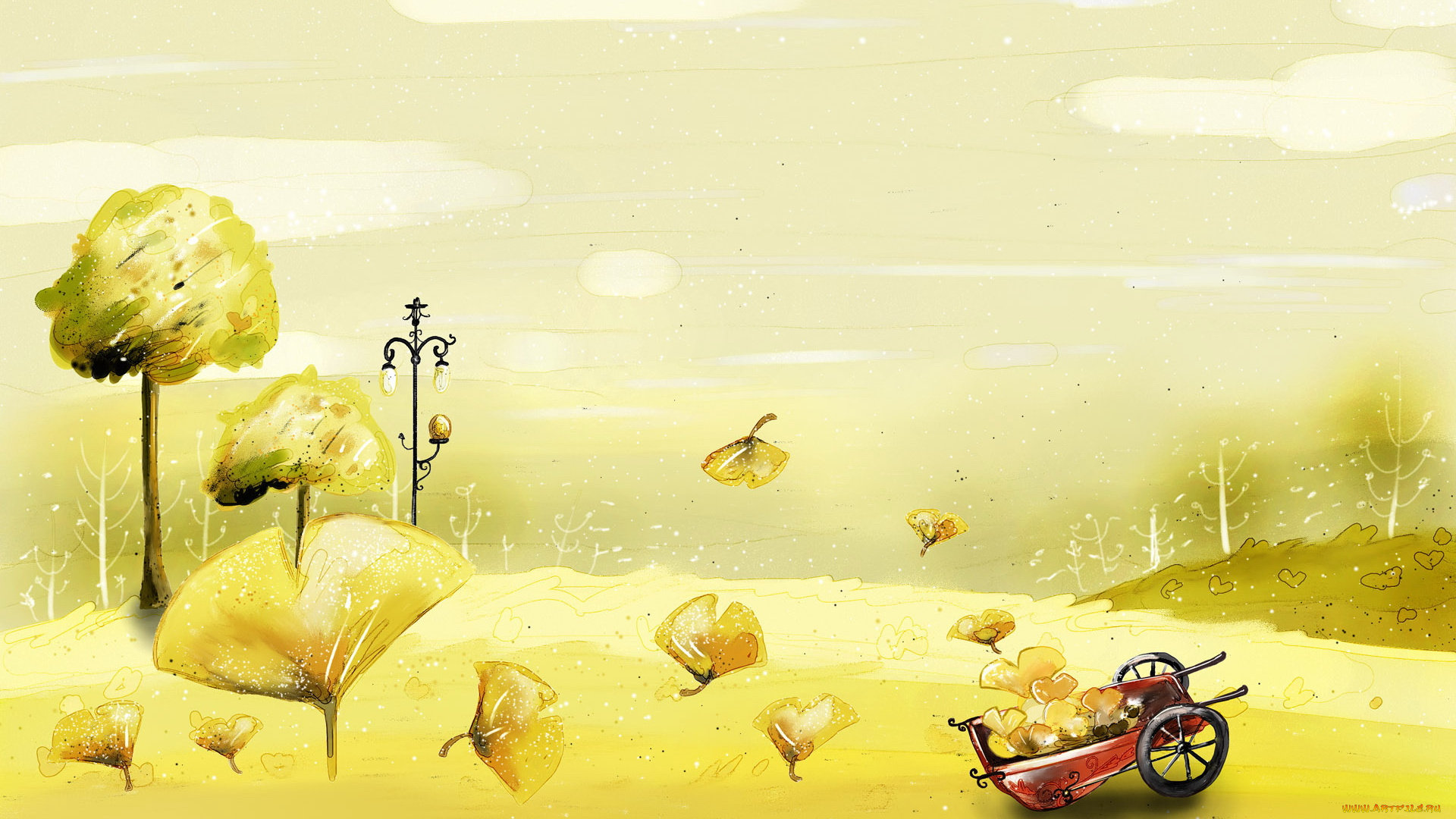 векторная, графика, фонарь, тележка