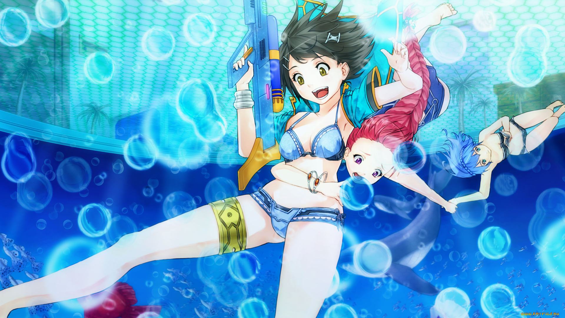 аниме, *unknown, другое, девушки, басейн