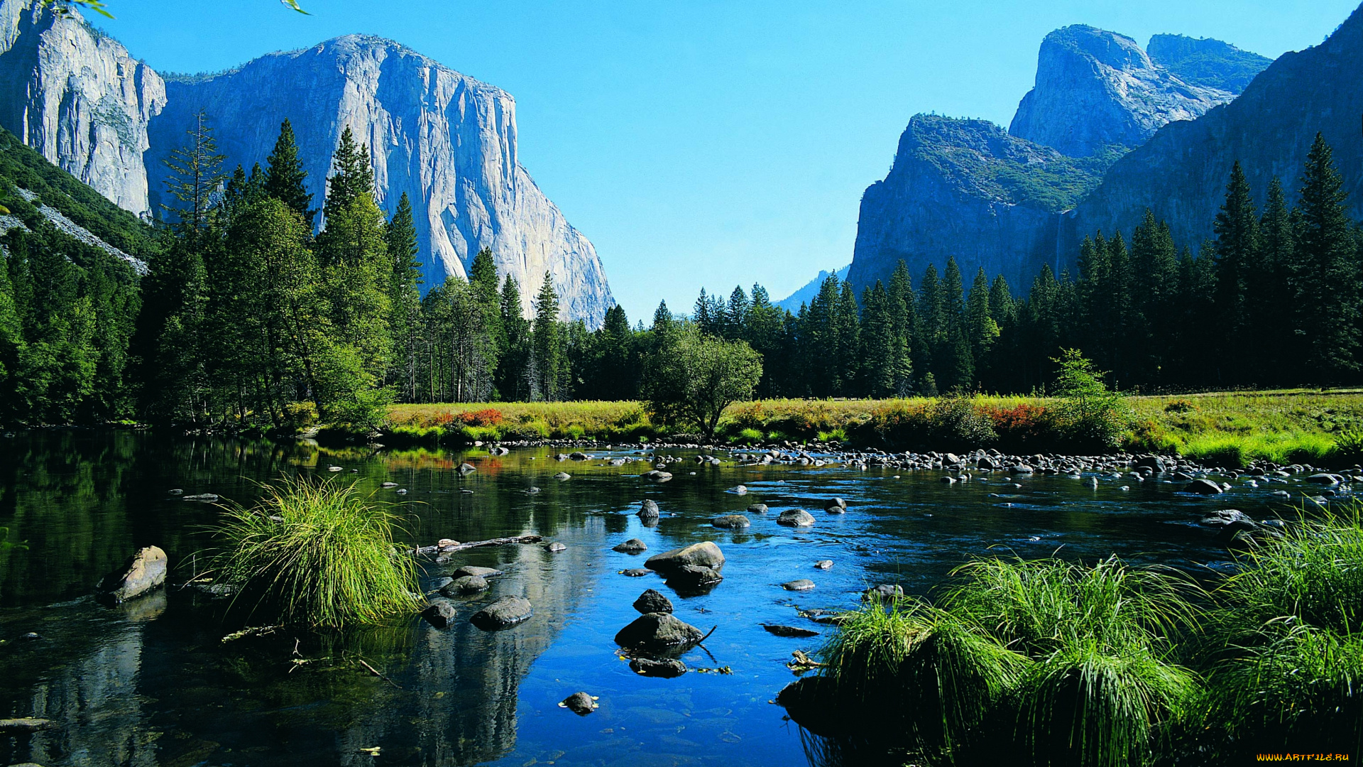 природа, реки, озера, горы, лес, камни, река