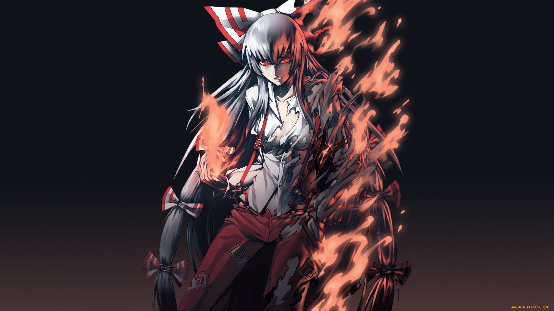 аниме, touhou, fujiwara, no, mokou