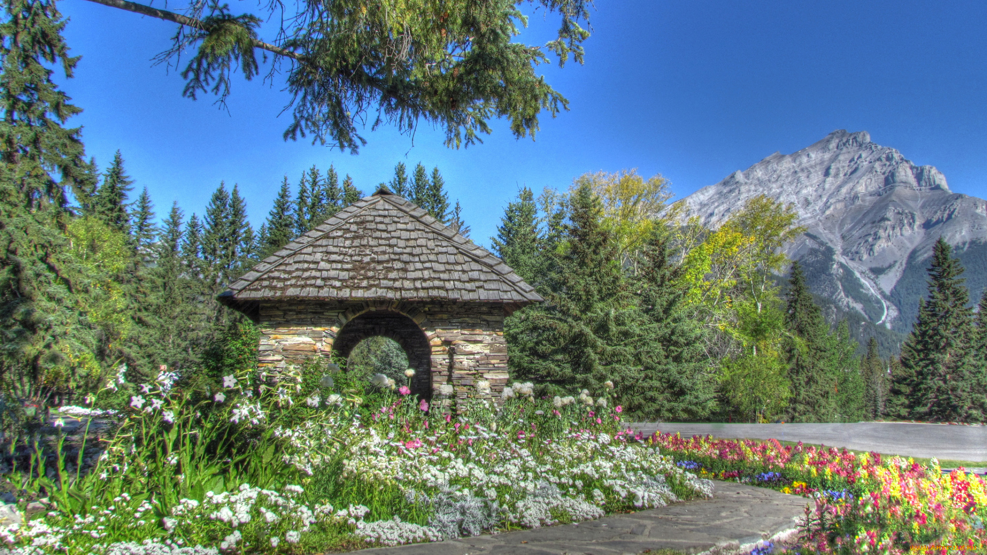 cascade, gardens, banff, national, park, alberta, canada, природа, парк, банф, альберта, канада, горы, деревья, цветы