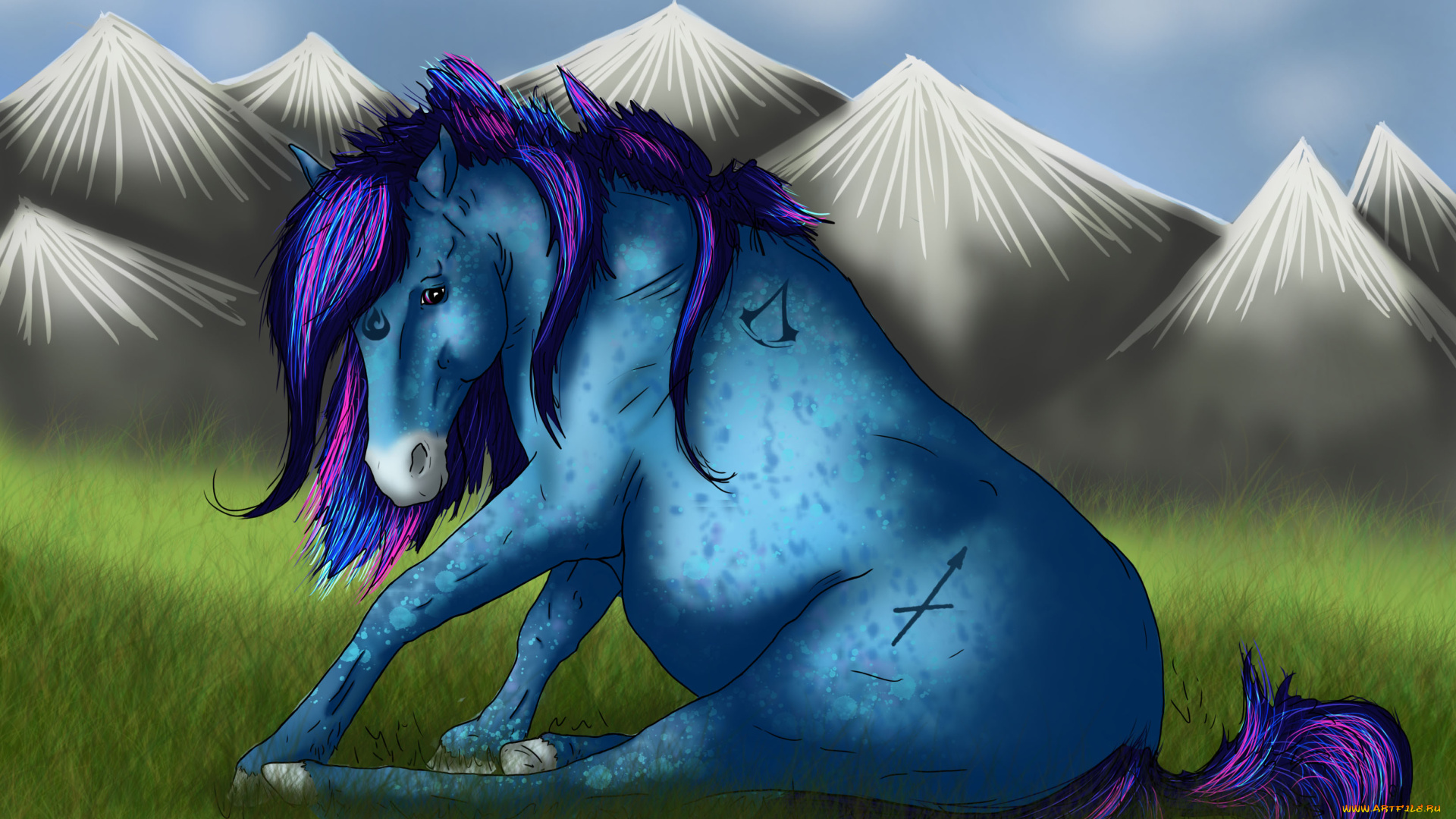 рисованные, животные, лошади, лошадь