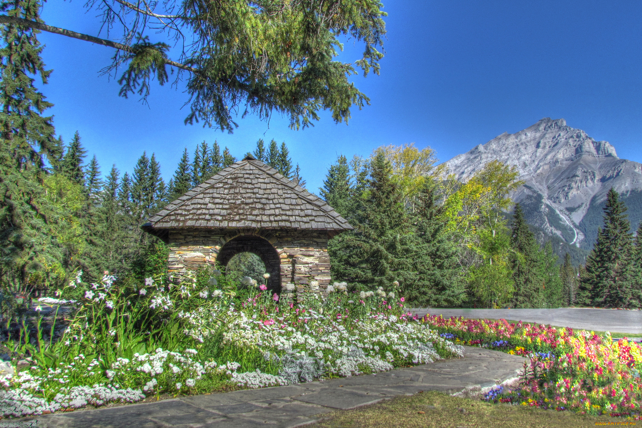 cascade, gardens, banff, national, park, alberta, canada, природа, парк, банф, альберта, канада, горы, деревья, цветы
