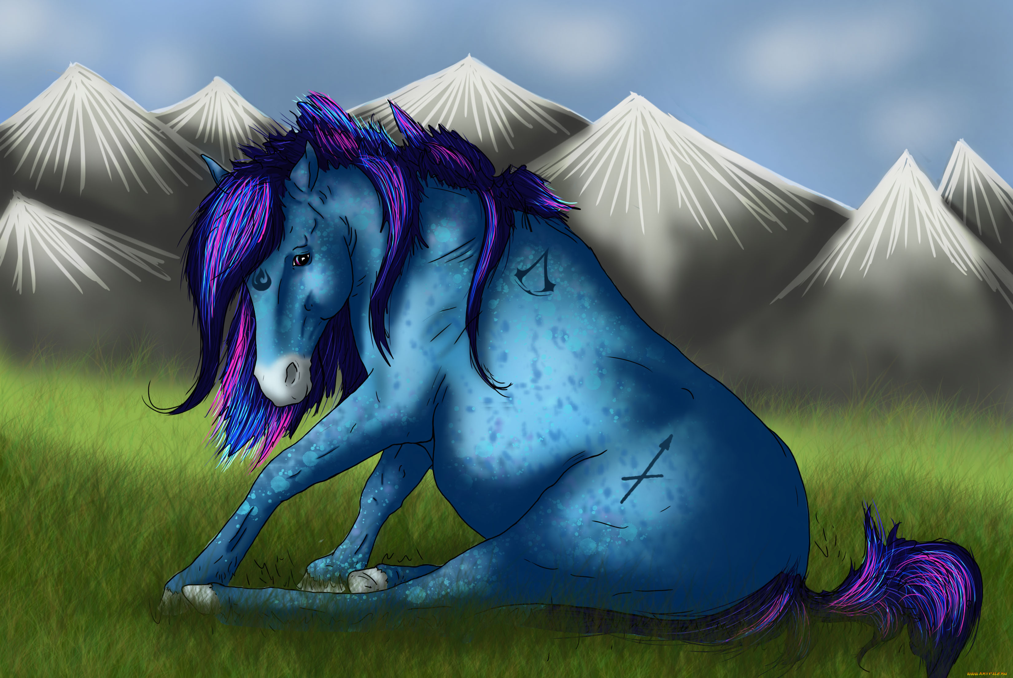 рисованные, животные, лошади, лошадь