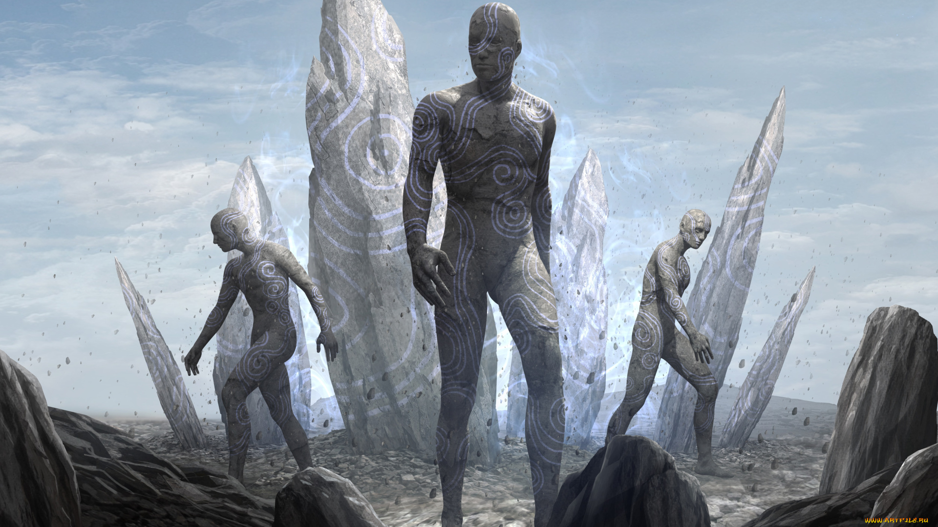 фэнтези, существа, арт, солдаты, киборг, cyberpunk, роботы, фантастика, камень