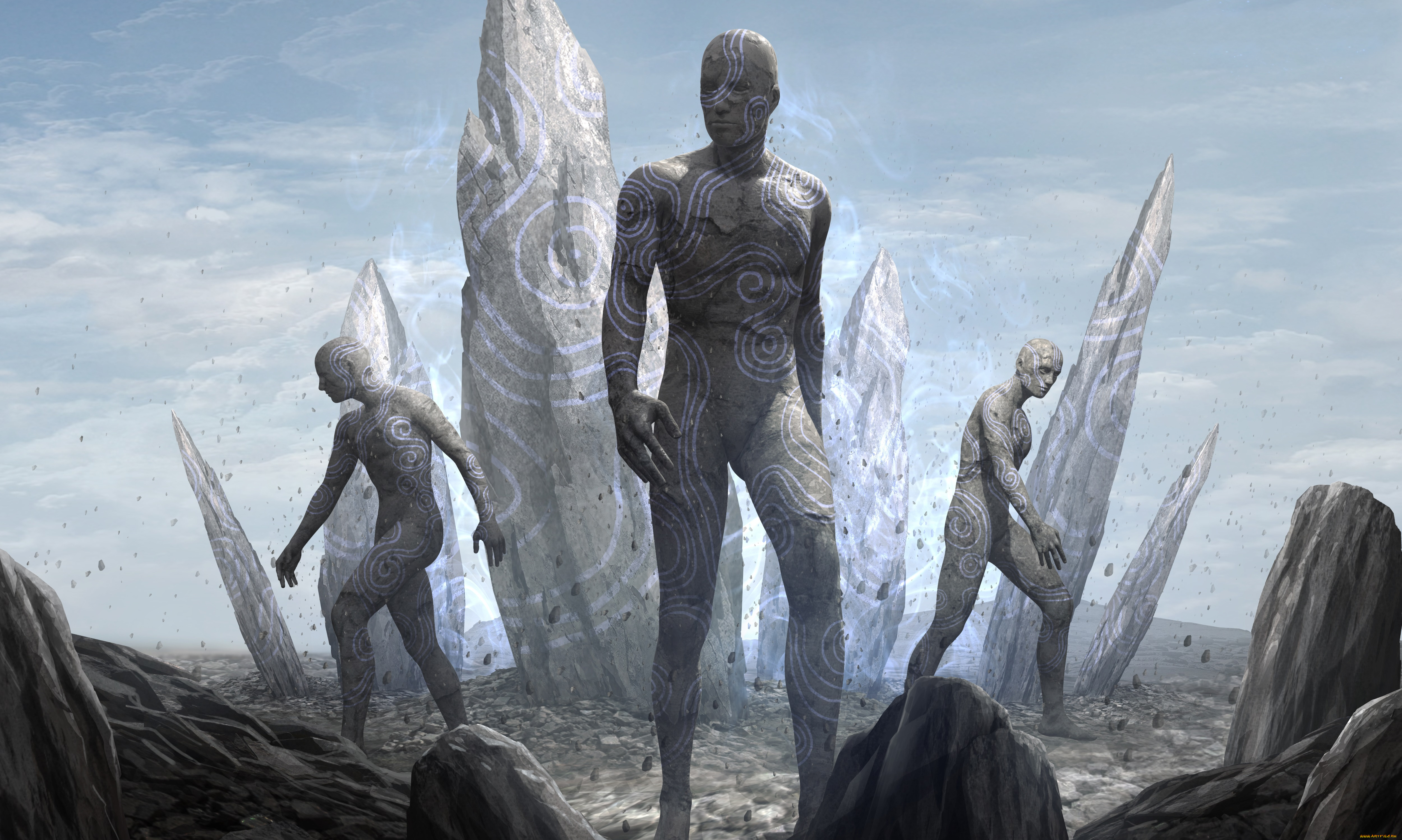 фэнтези, существа, арт, солдаты, киборг, cyberpunk, роботы, фантастика, камень