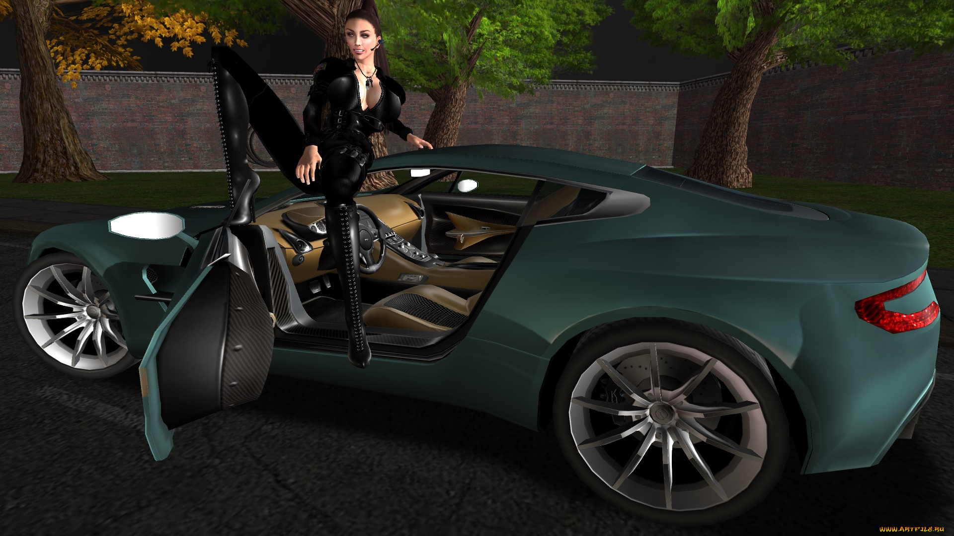 3д, графика, люди-авто, мото, , people-, car, , , moto, фон, взгляд, девушка, автомобиль