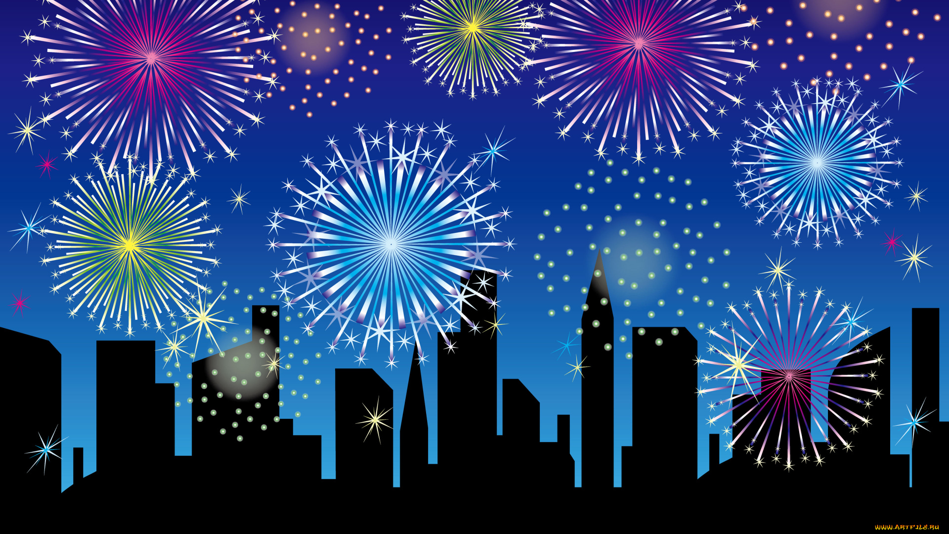 векторная, графика, город, , city, салют, вечер, дома, город